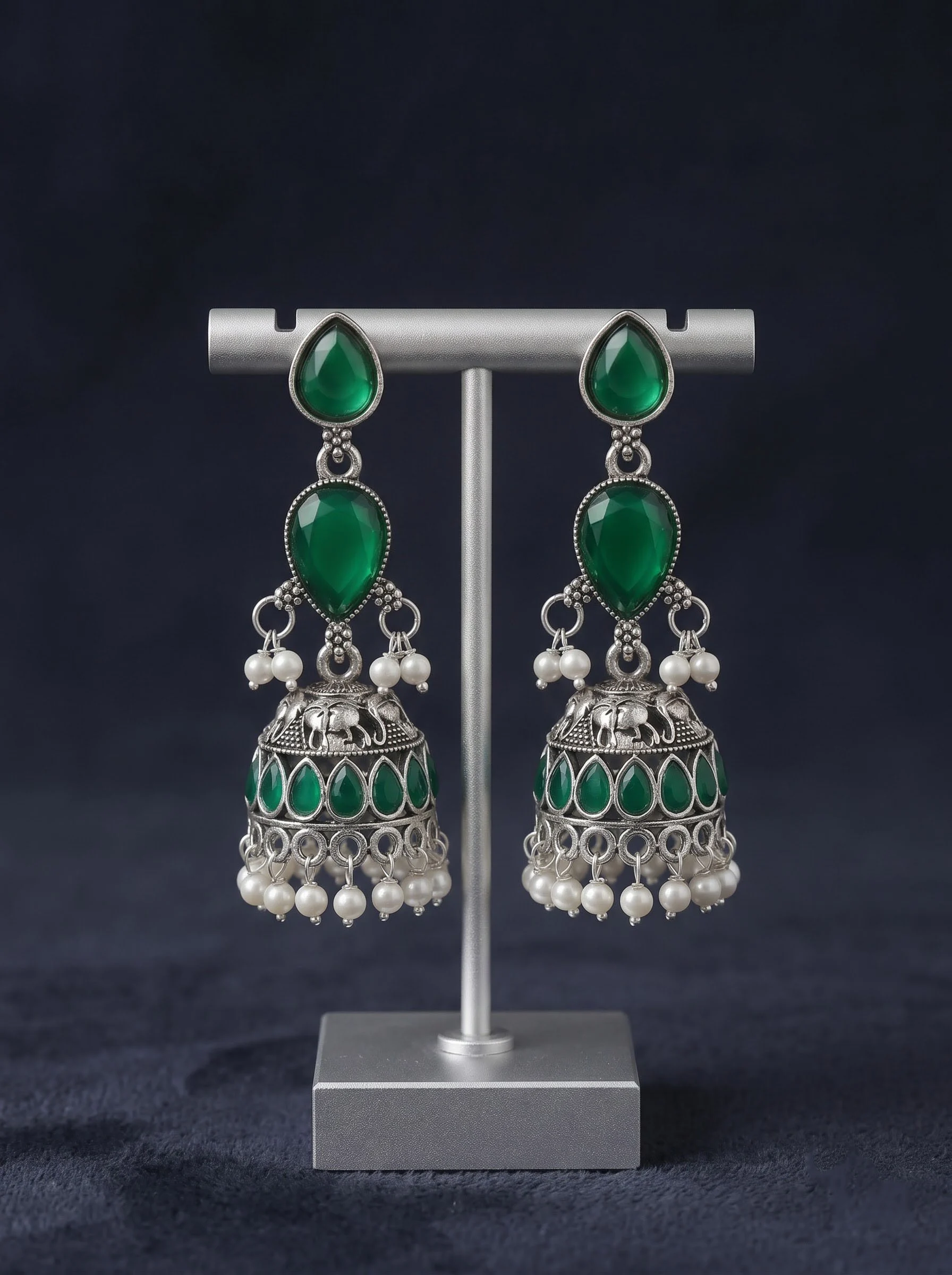 Emerald Grace Jhumka Earrings - Image 4