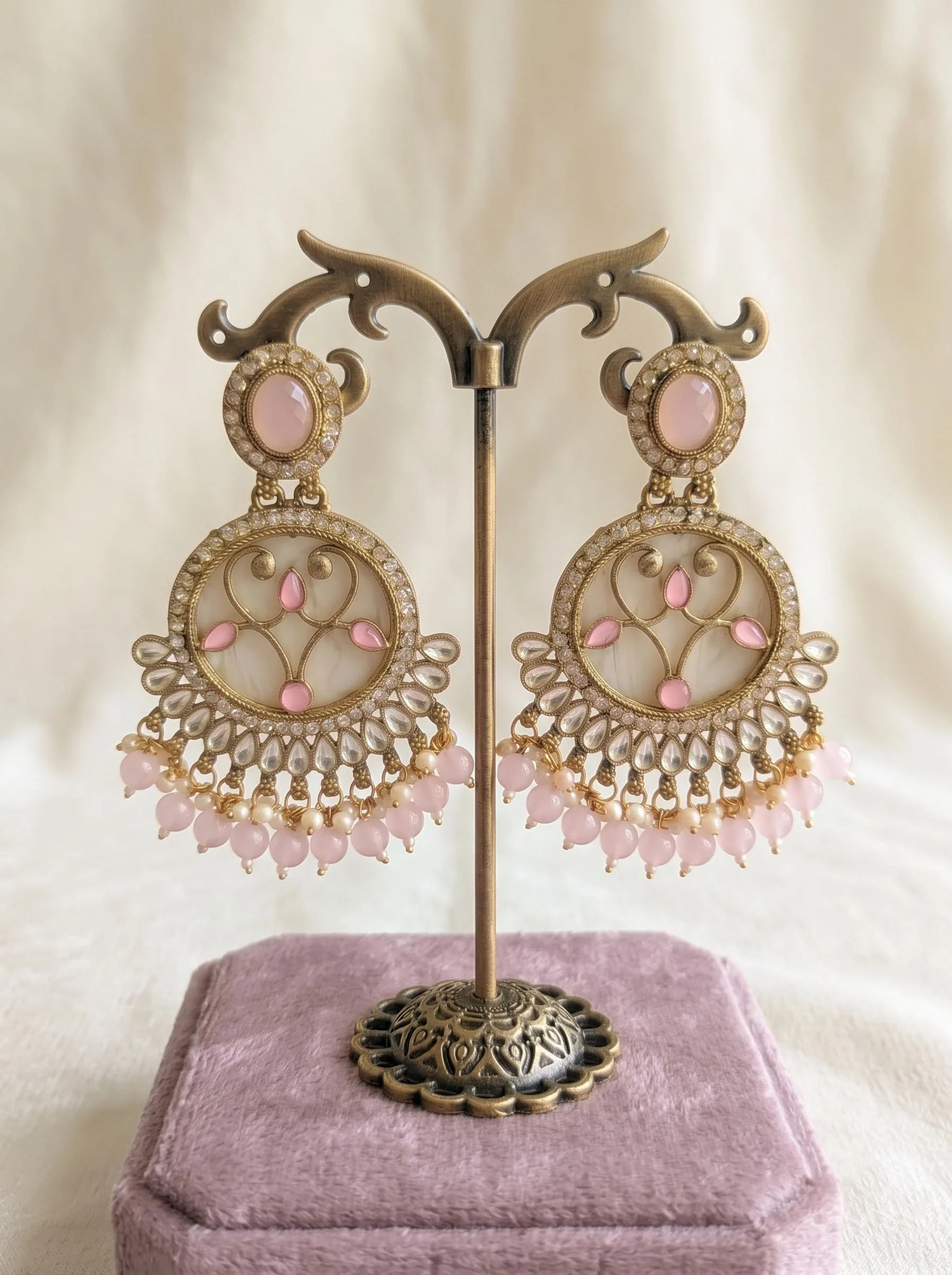 Pink Pearl Chandbali Earrings