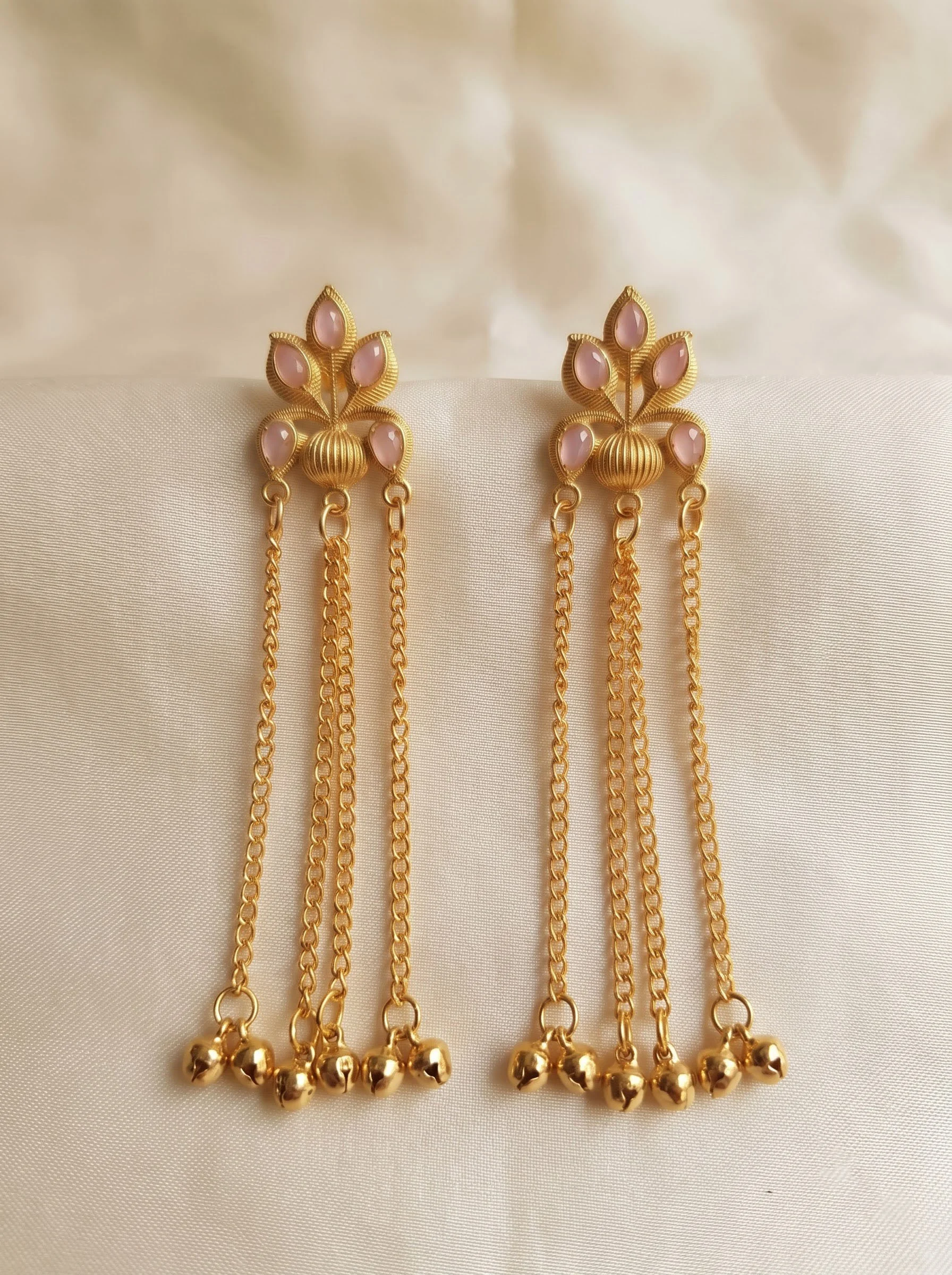 Blush Petal Cascade Chain Earrings - Image 5