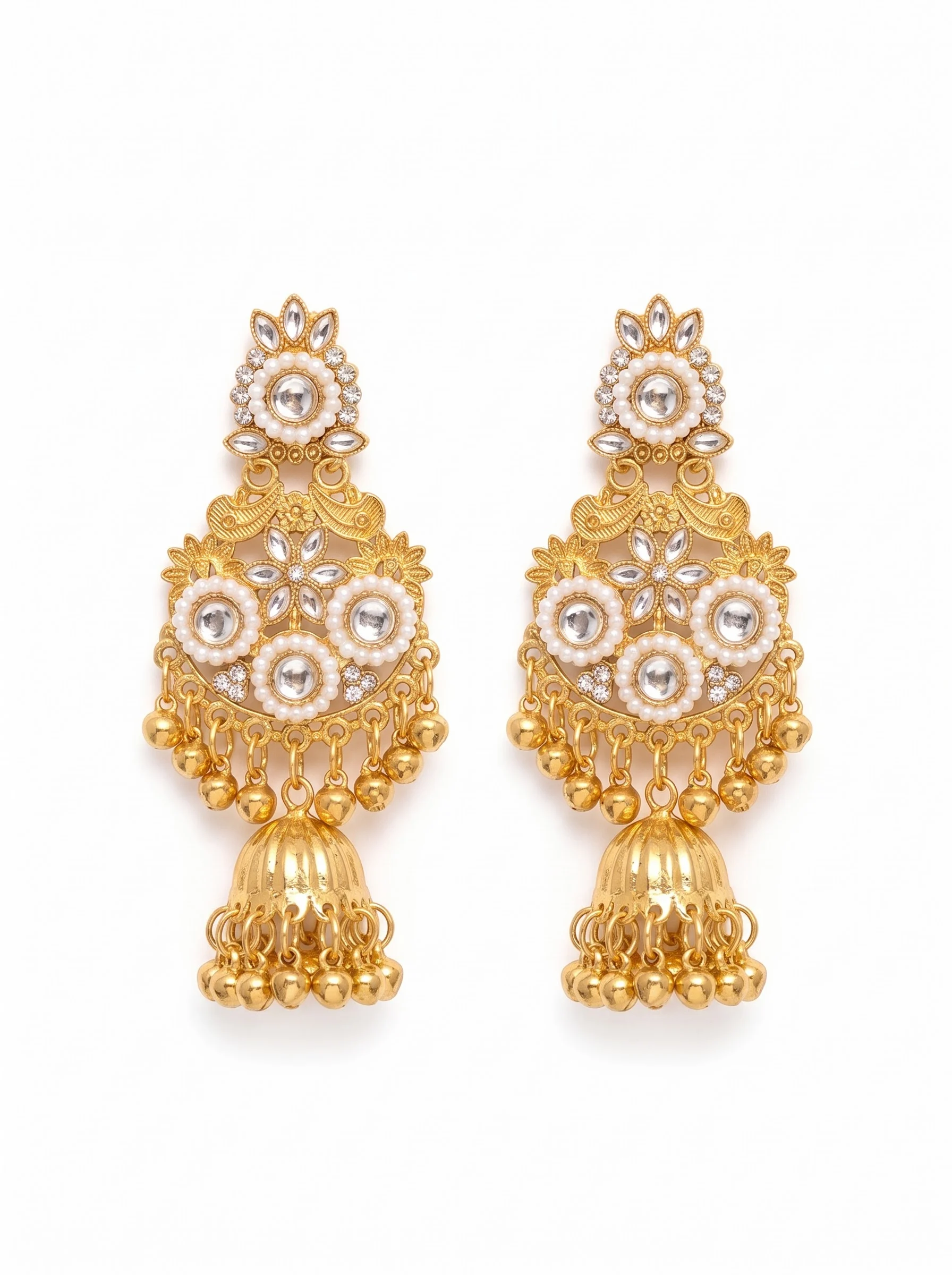 Pearl Kundan Jhumka Earrings - Image 5