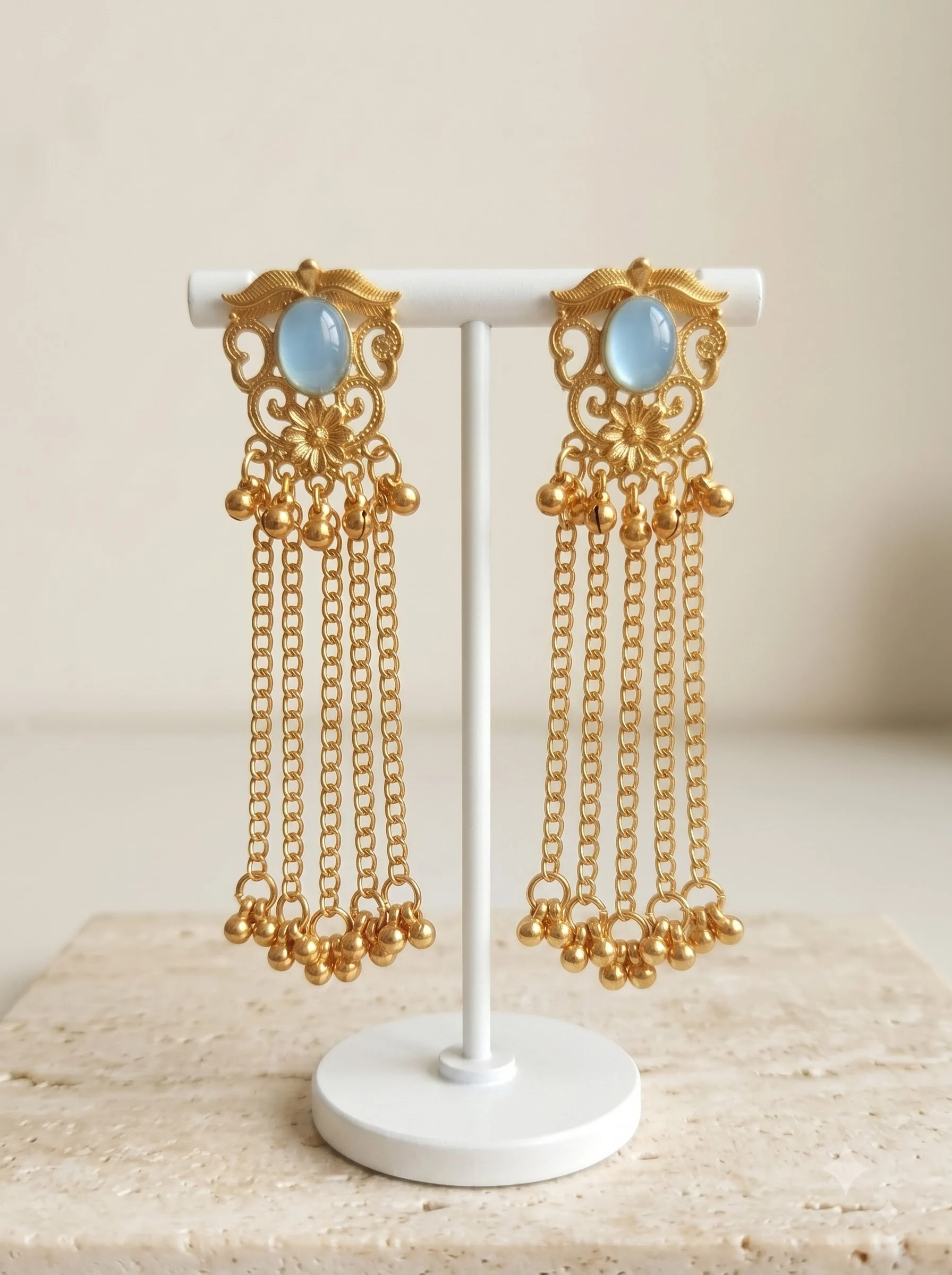 Pearl Tassel Gold Drop Earrings - Image 5