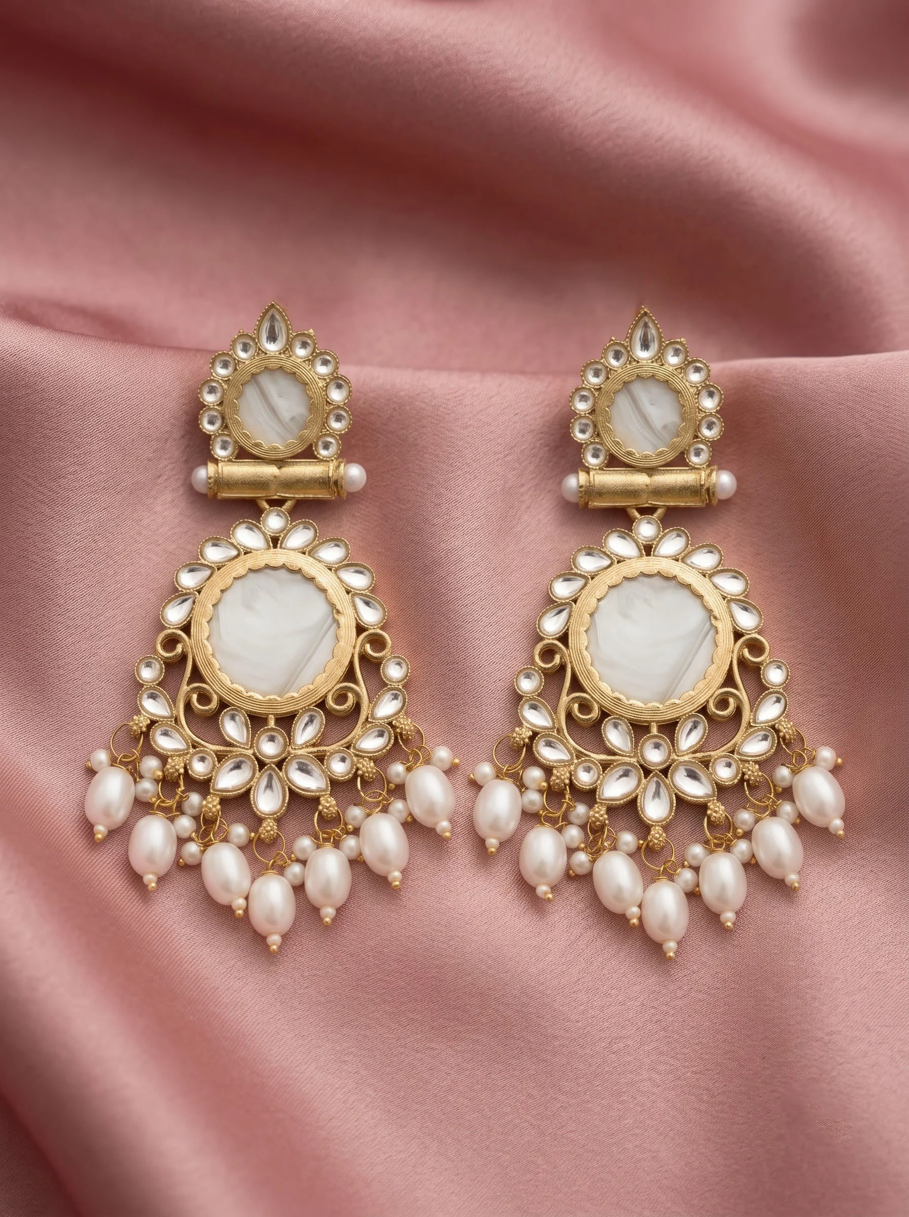 Pearl Kundan Drop Earrings - Image 5