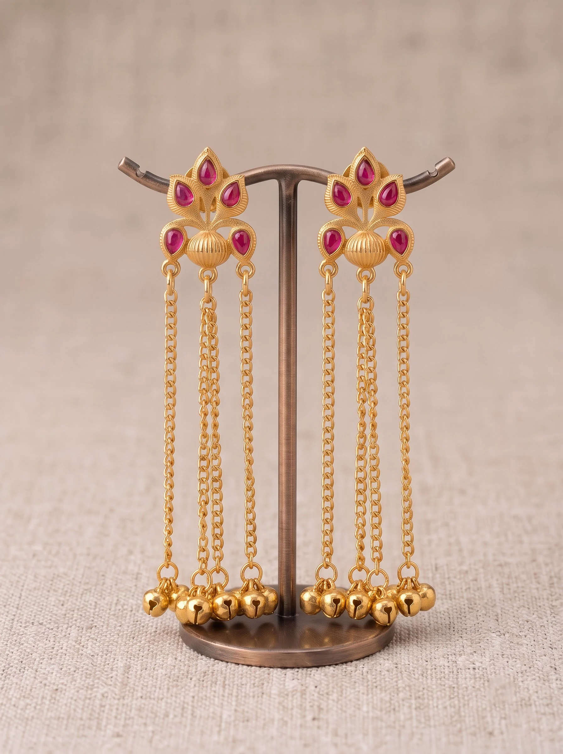 Ruby Petal Cascade Chain Earrings - Image 2