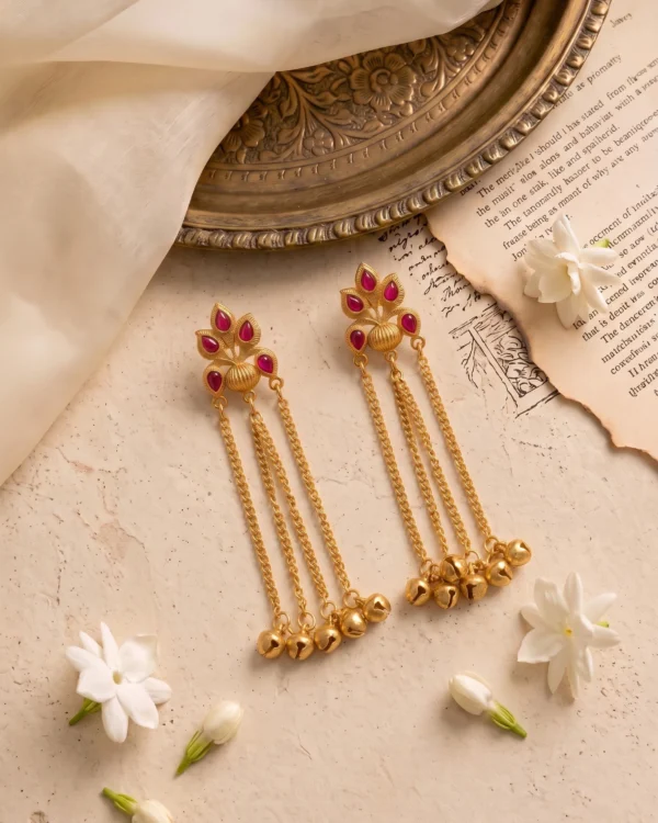 Ruby Petal Cascade Chain Earrings