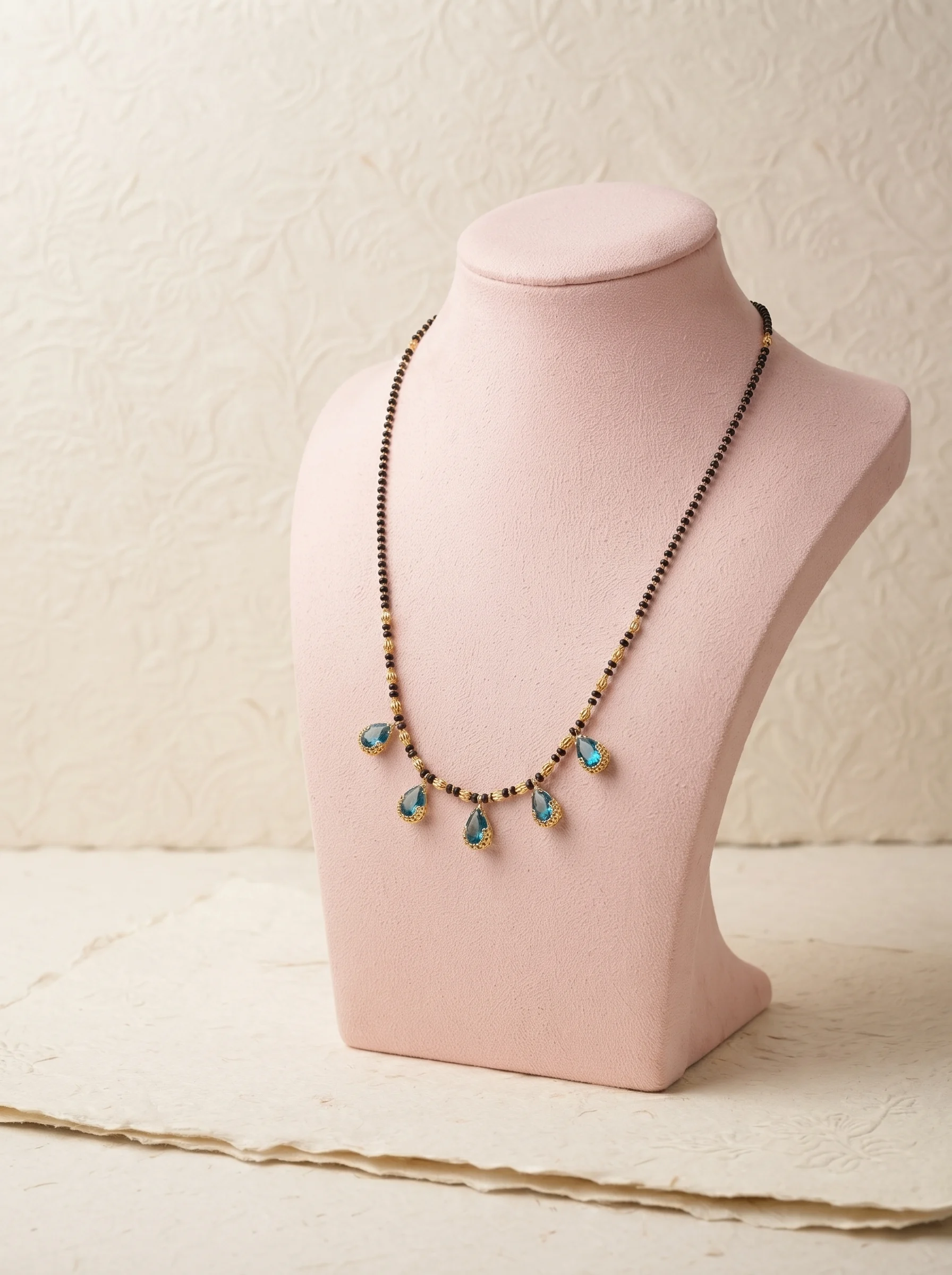 Gold-Plated Sky Blue Drop Mangalsutra - Image 2