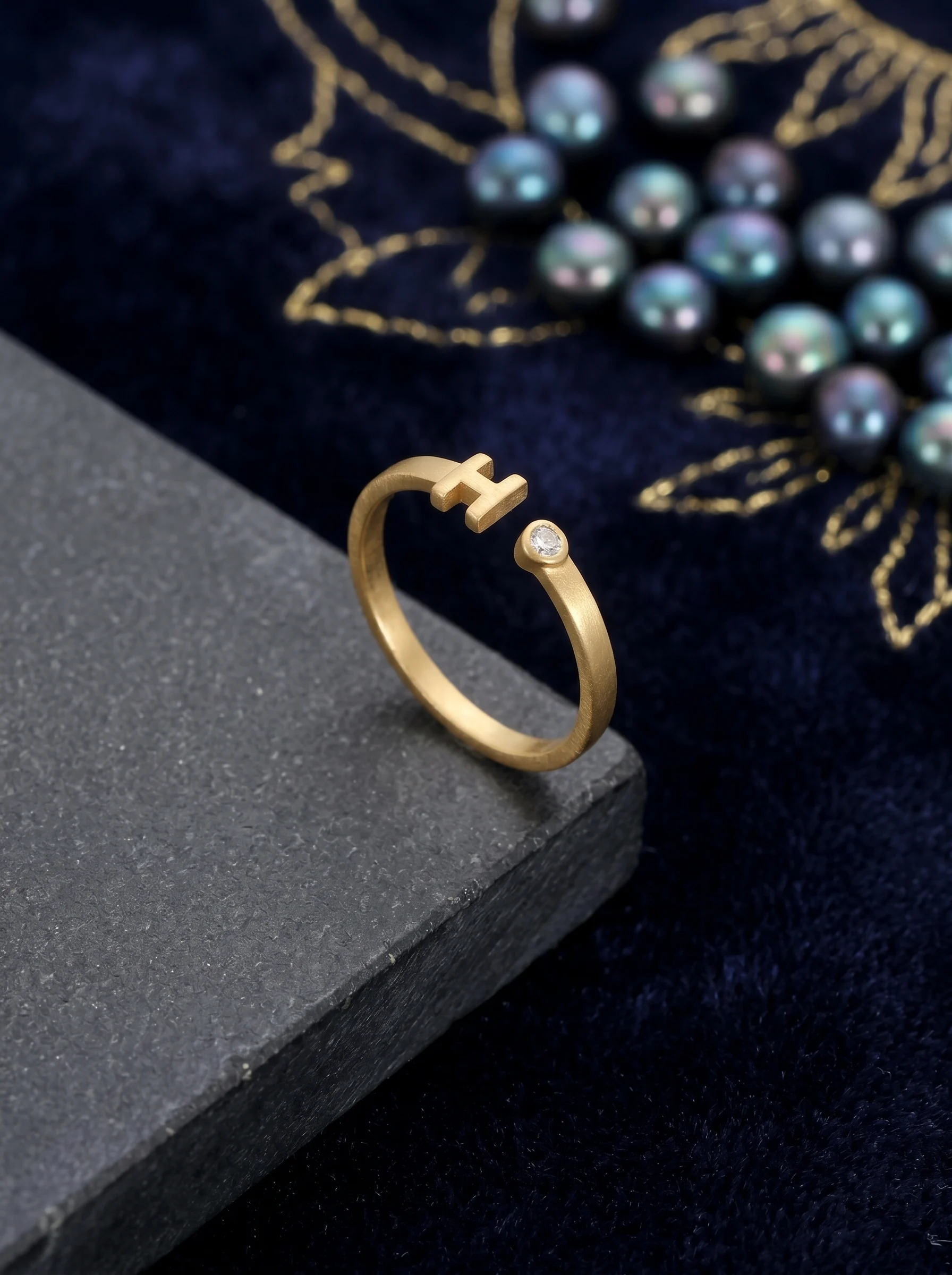 Golden Initial H Ring
