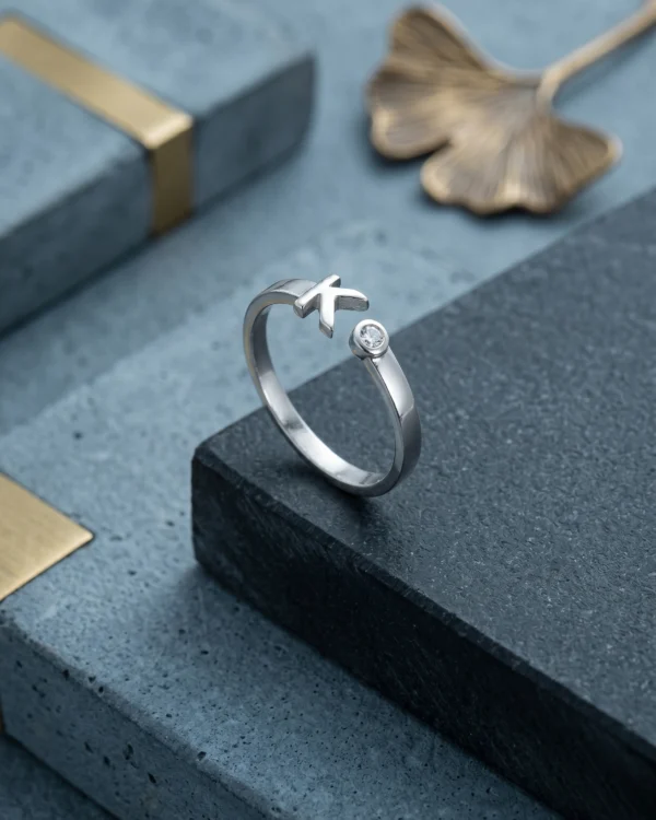 Silver Initial K Ring