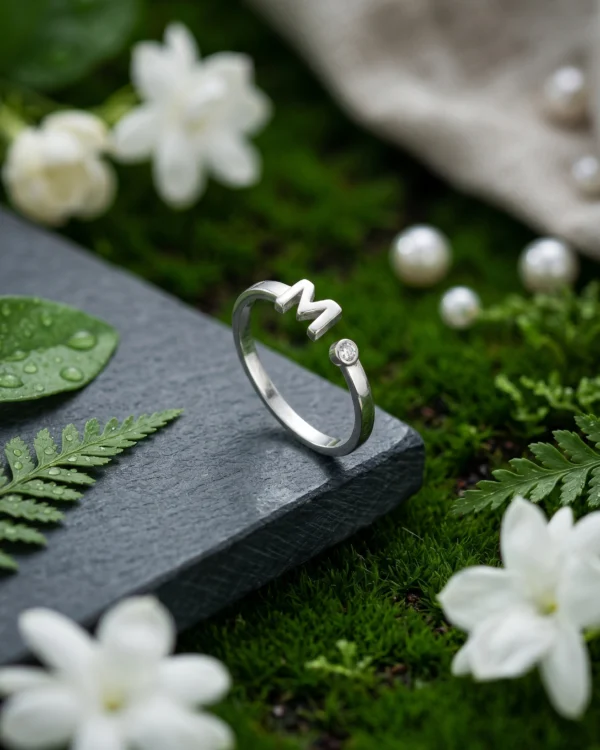 Silver Initial M Ring