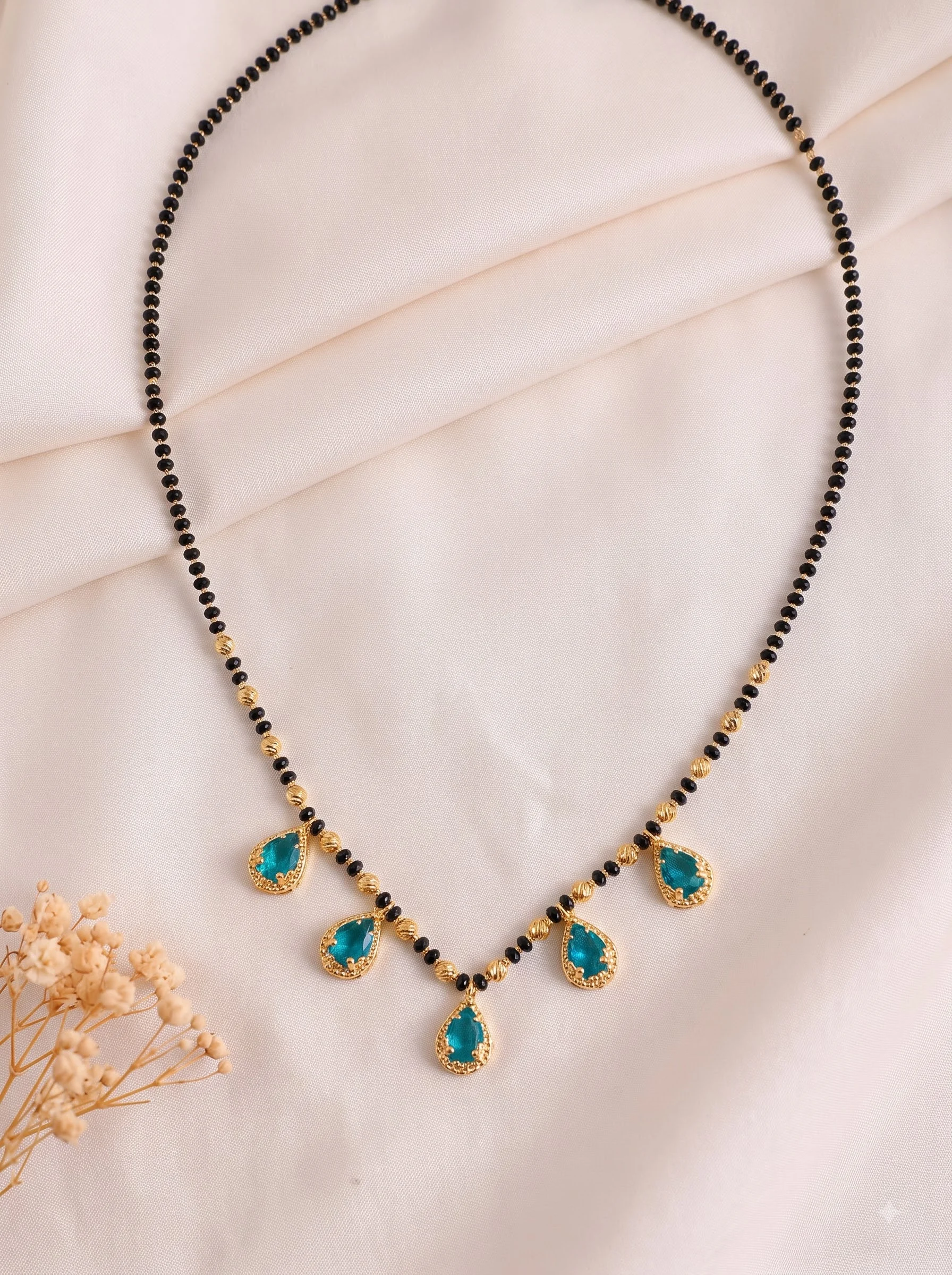 Gold-Plated Sky Blue Drop Mangalsutra - Image 3