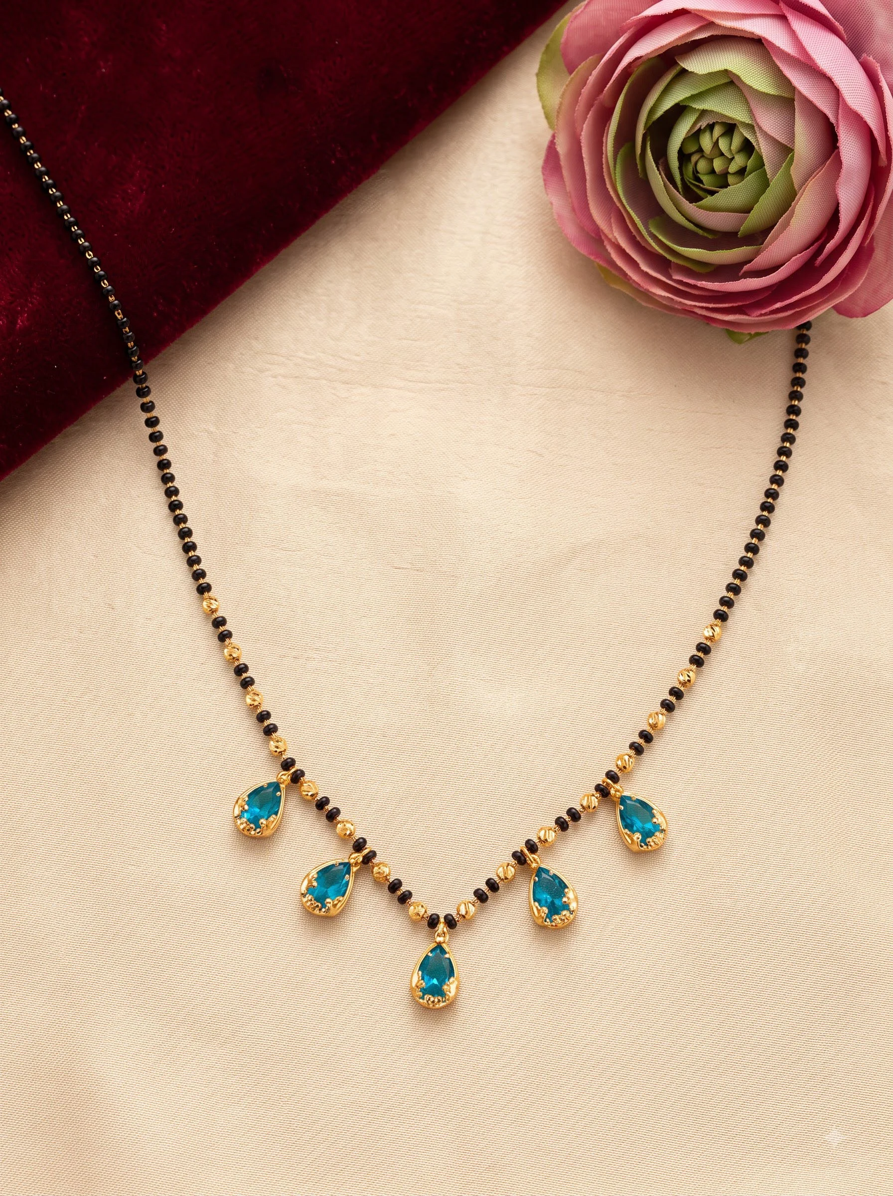 Gold-Plated Sky Blue Drop Mangalsutra - Image 4