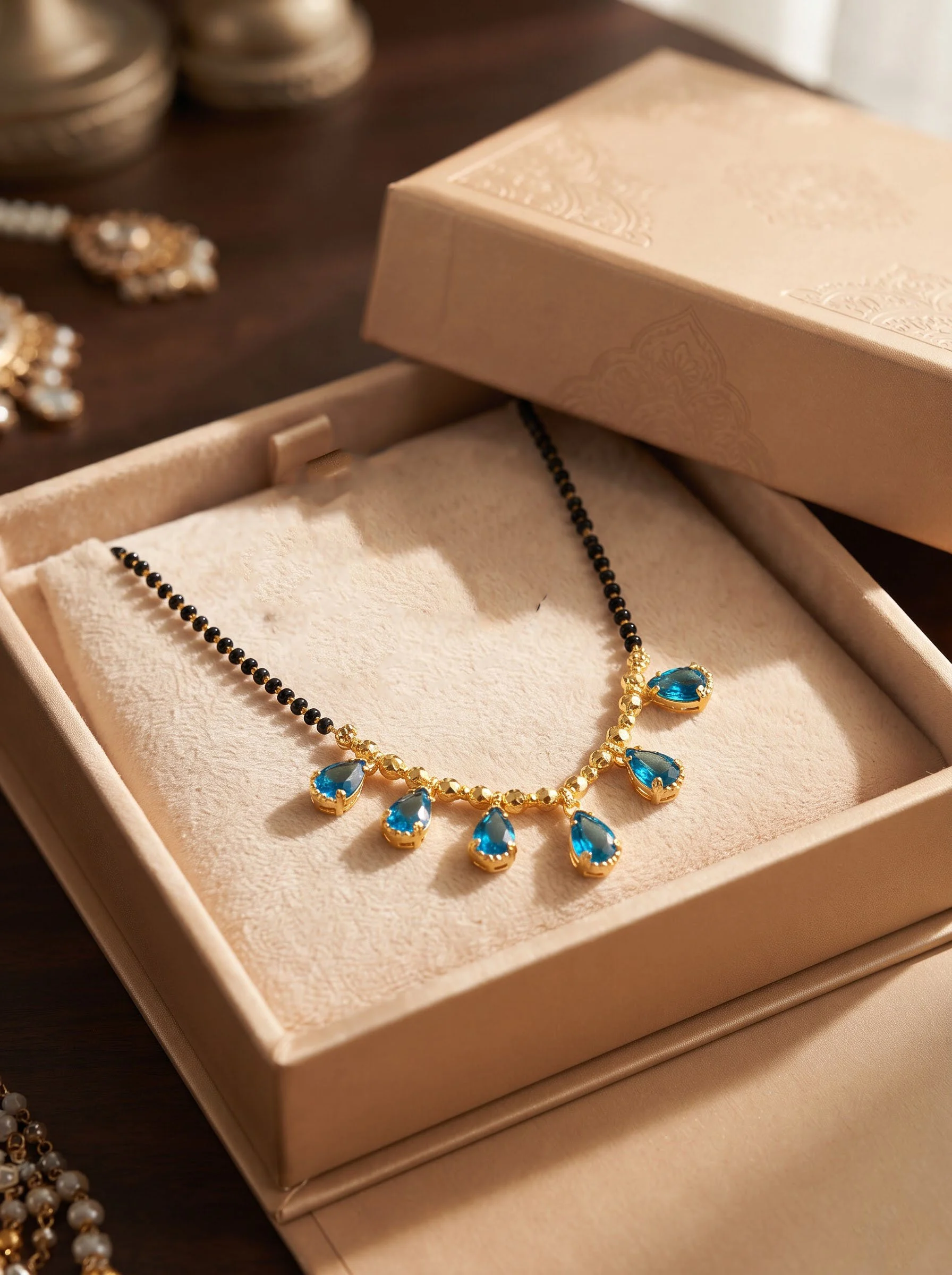 Shimmer Sky Blue Crystal Mangalsutra - Image 2
