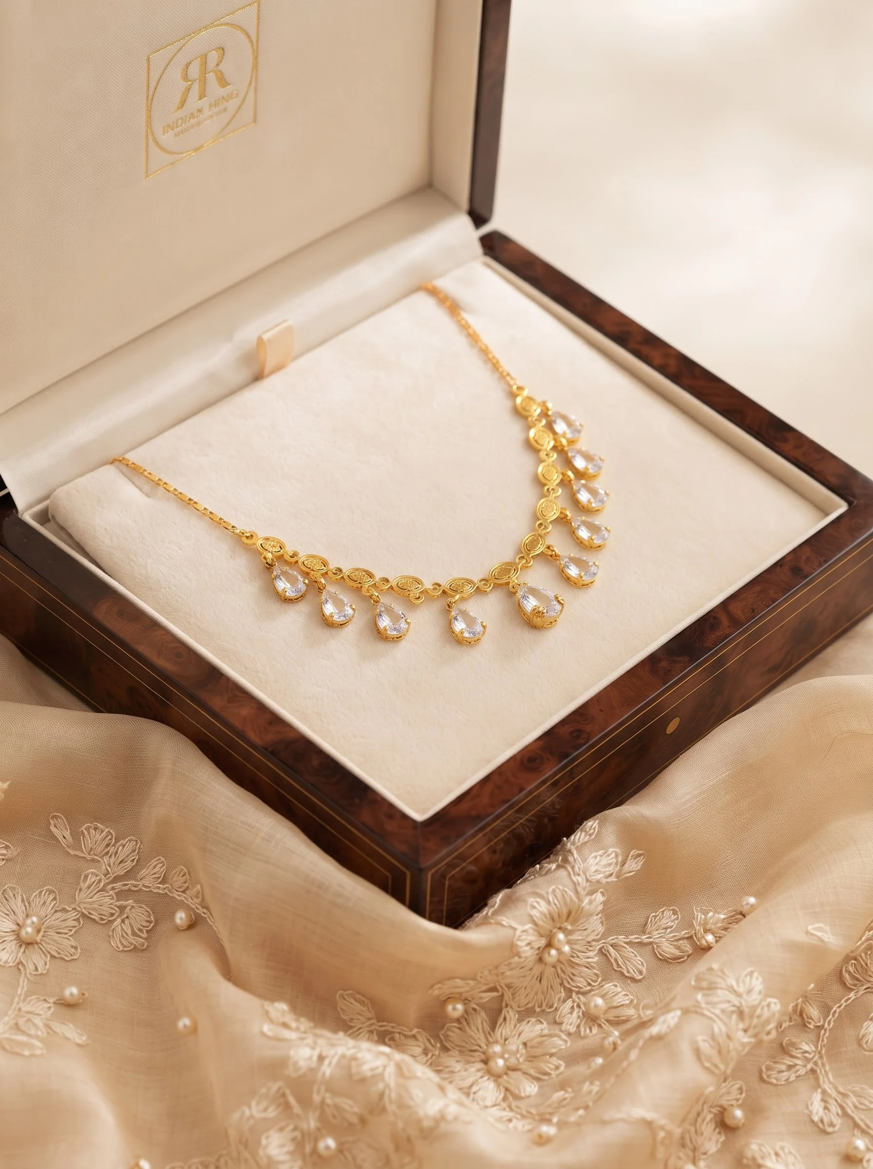 Royal Gold Plated Crystal Drop Necklace - Image 2