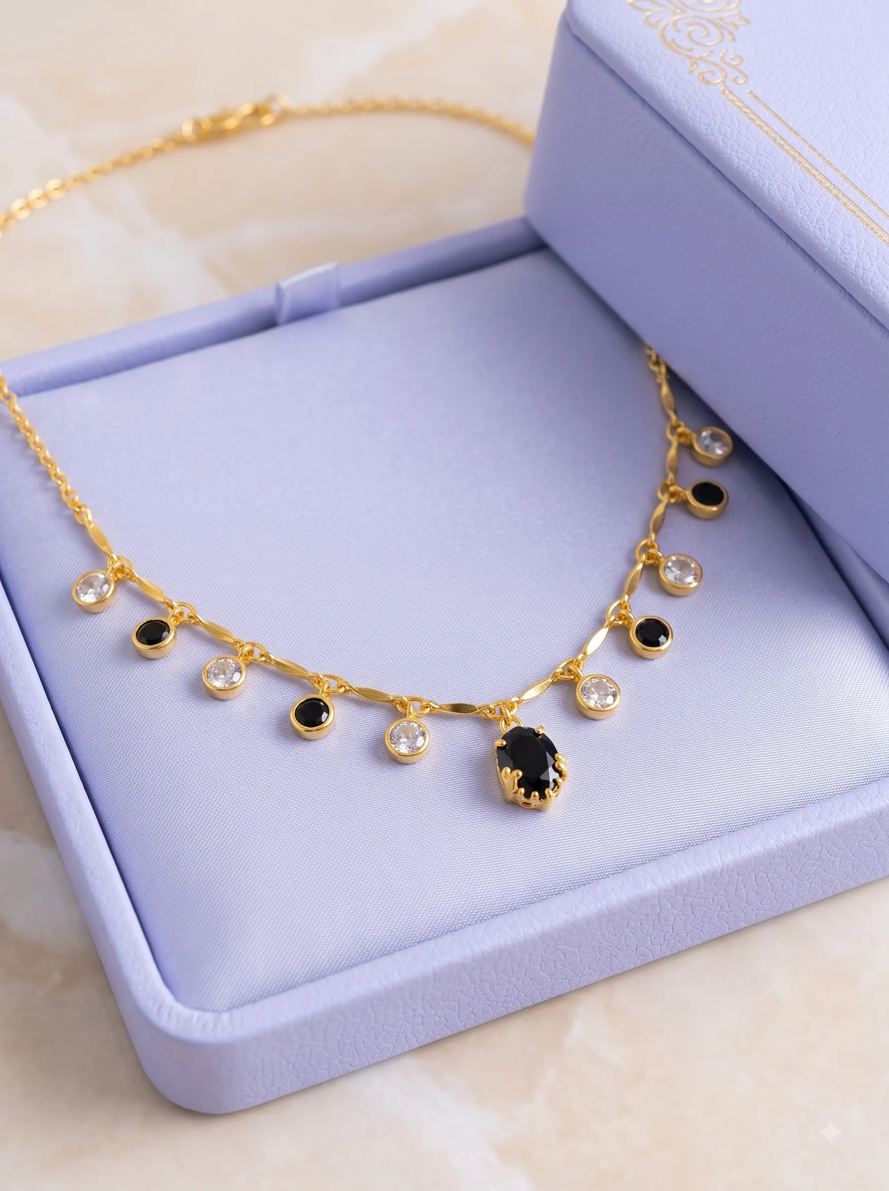 Golden Beaded Stone Drop Necklace - Image 2