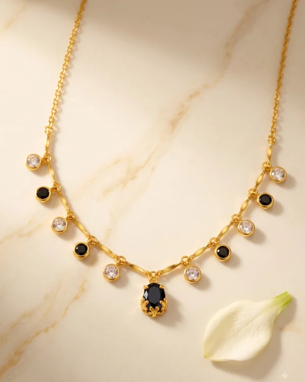 Golden Beaded Stone Drop Necklace