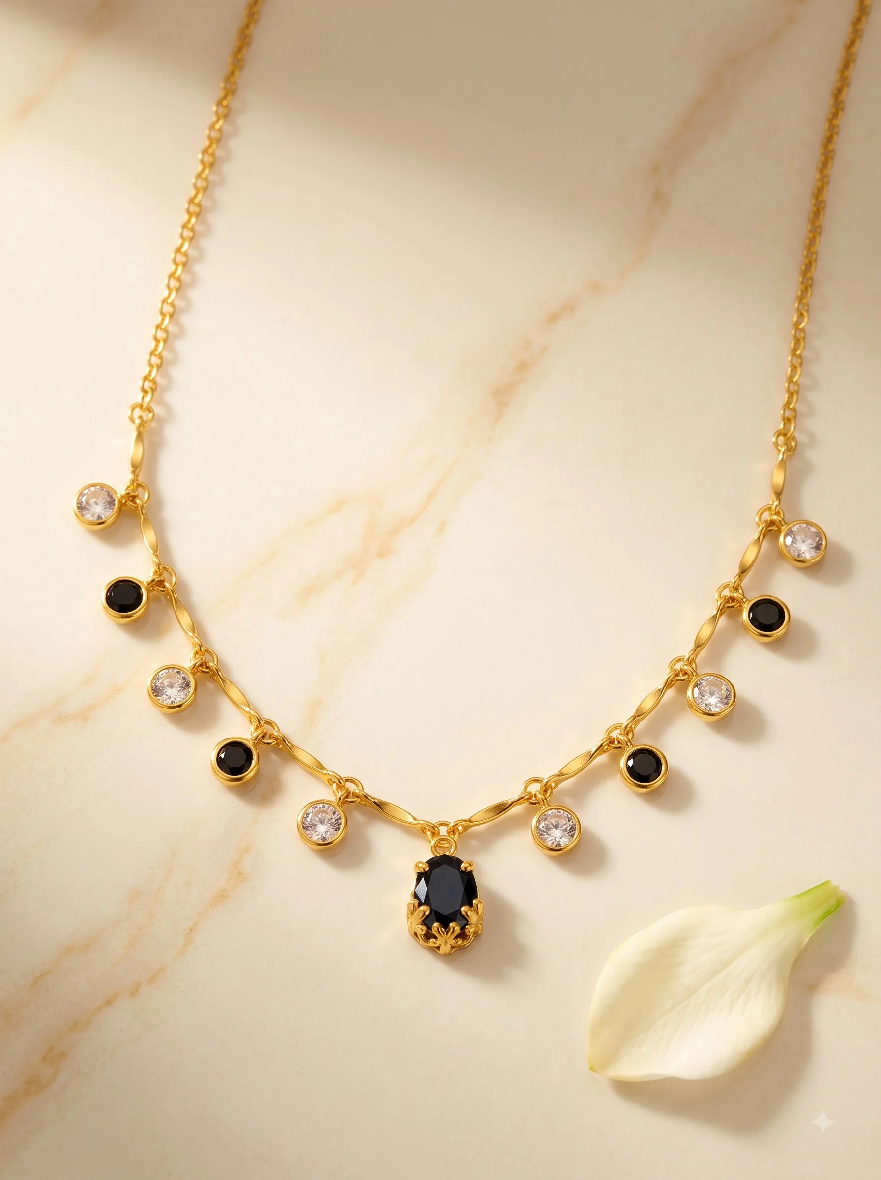Golden Beaded Stone Drop Necklace