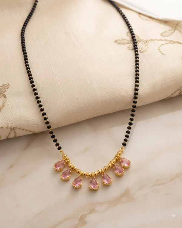 Pink Teardrop Stone Mangalsutra