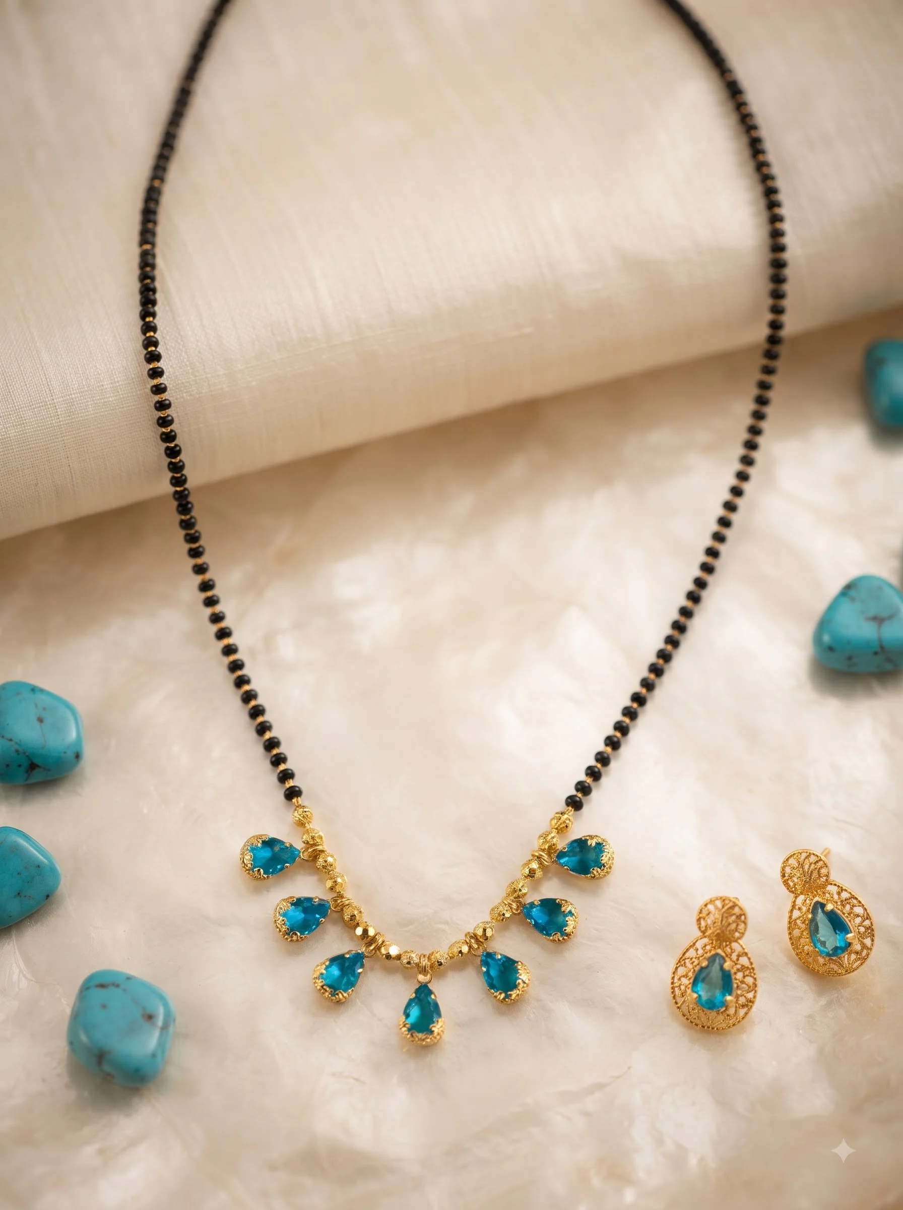 Shimmer Sky Blue Crystal Mangalsutra - Image 3
