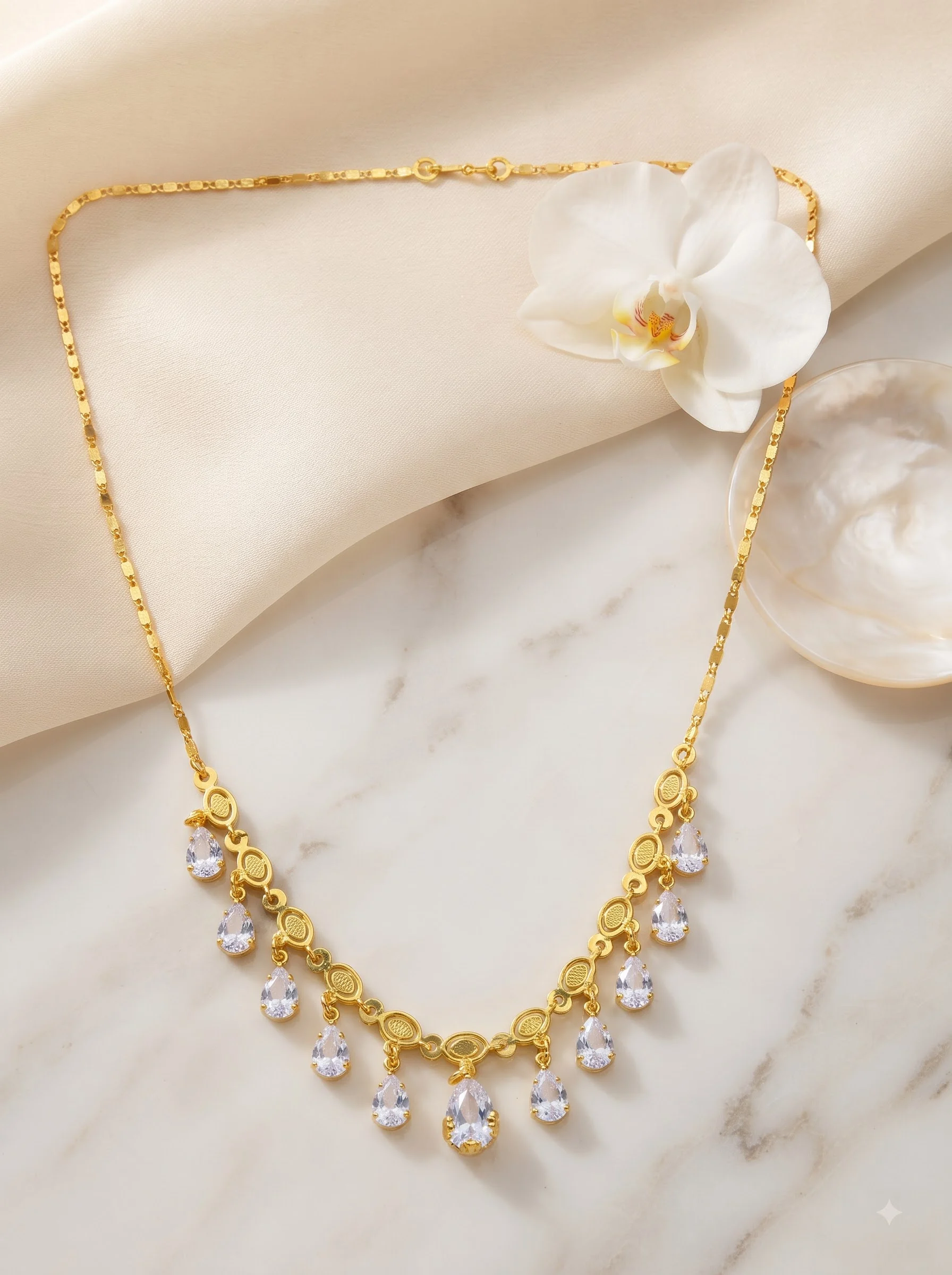 Royal Gold Plated Crystal Drop Necklace