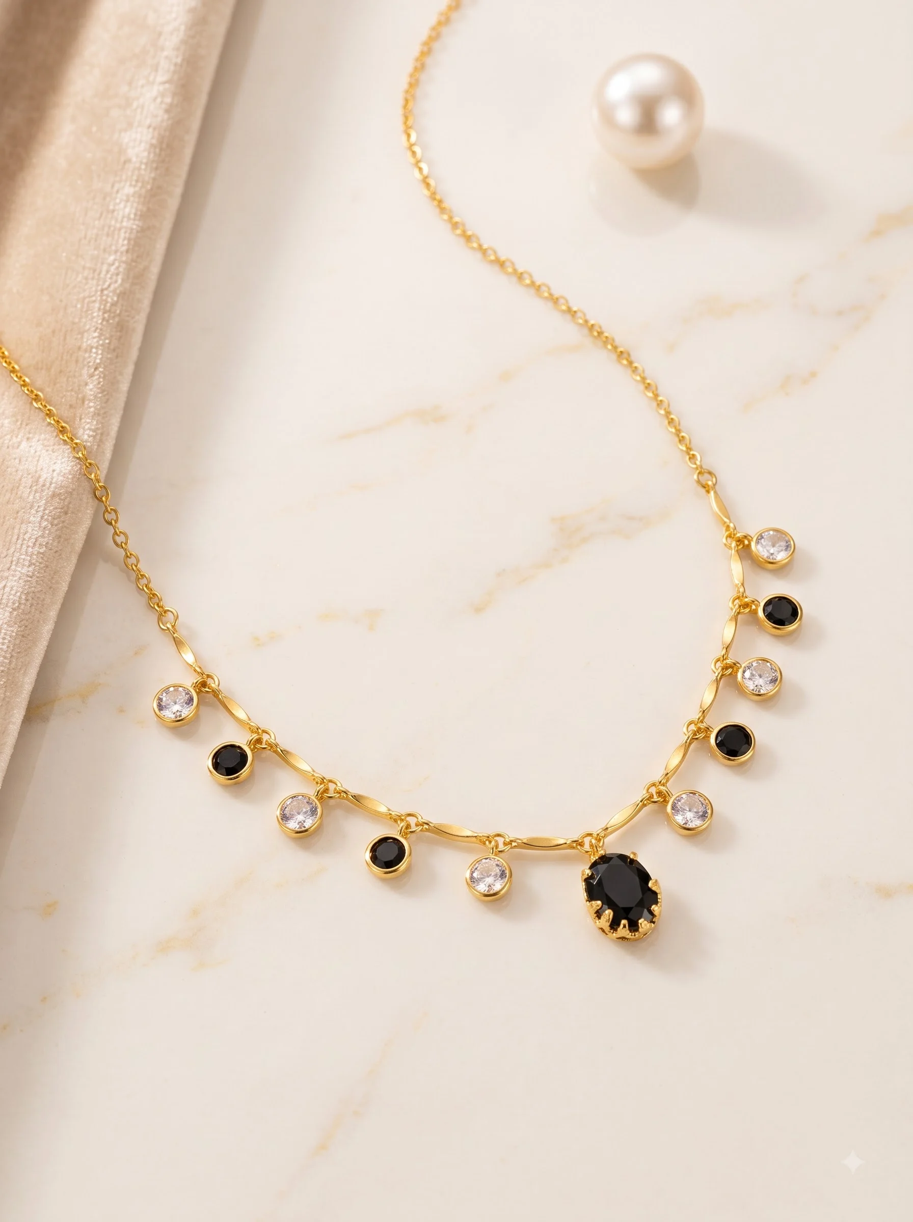 Golden Beaded Stone Drop Necklace - Image 5