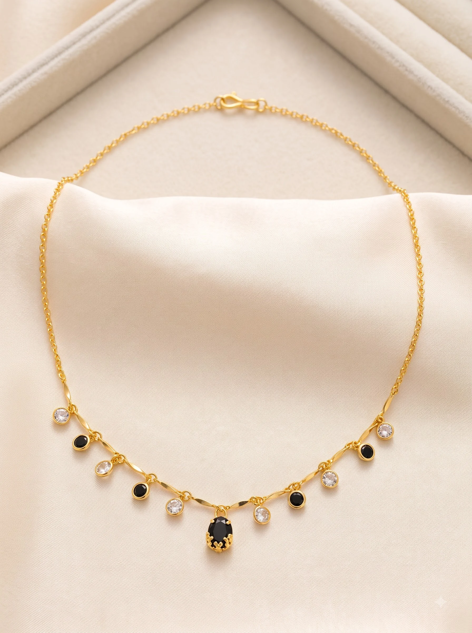 Golden Beaded Stone Drop Necklace - Image 6