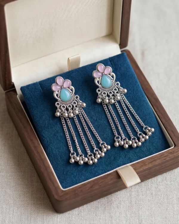 Pastel Bloom Silver Tassel Earrings