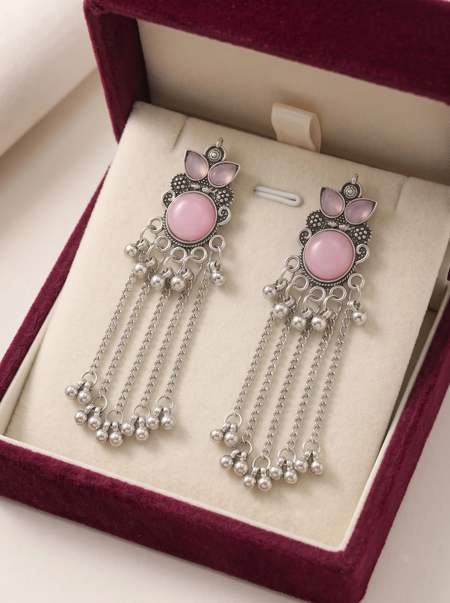 Blush Noor Oxidised Tassel Earrings - Image 5