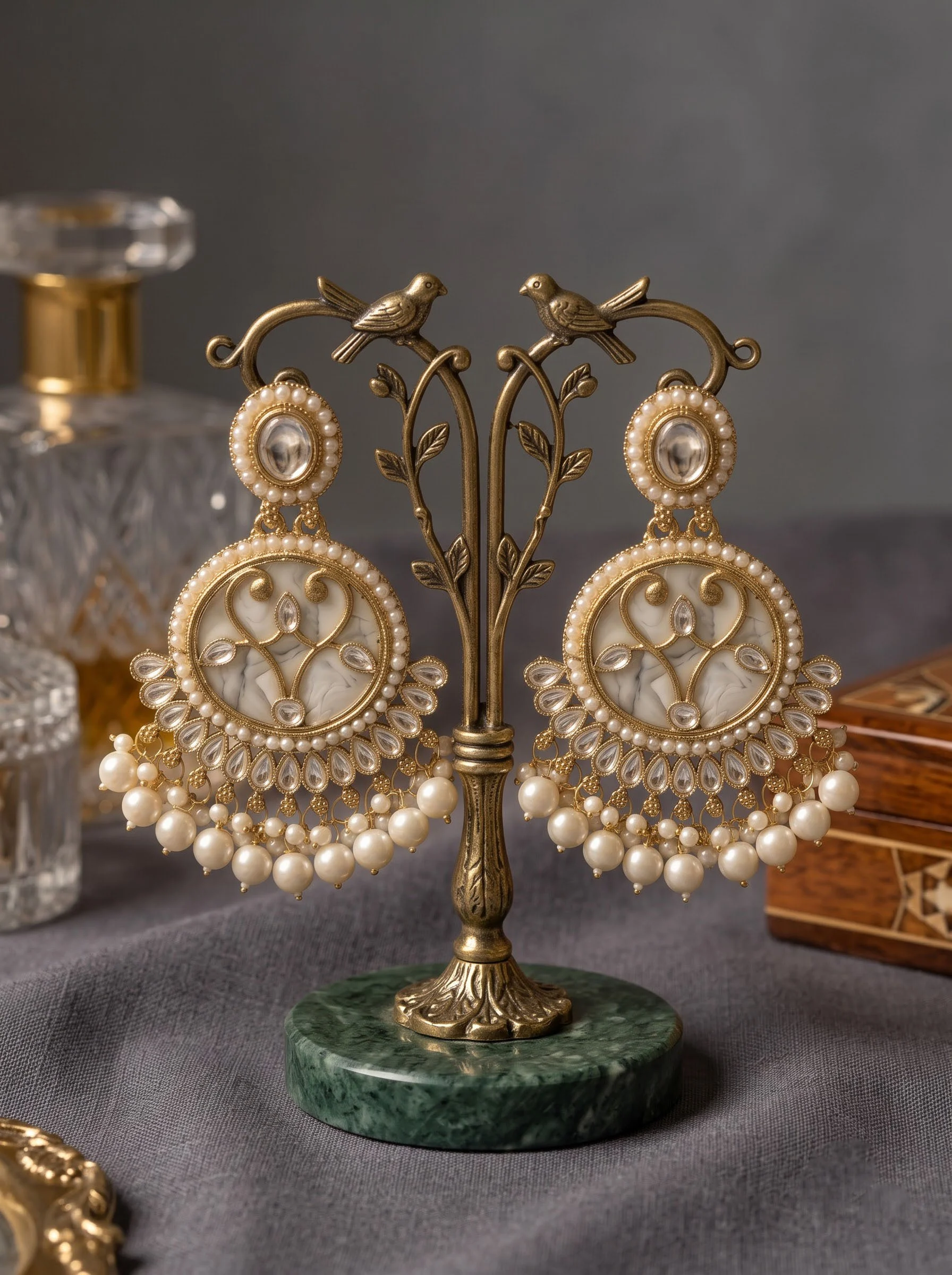 Maroon Beaded Chandbali Earrings - Image 4