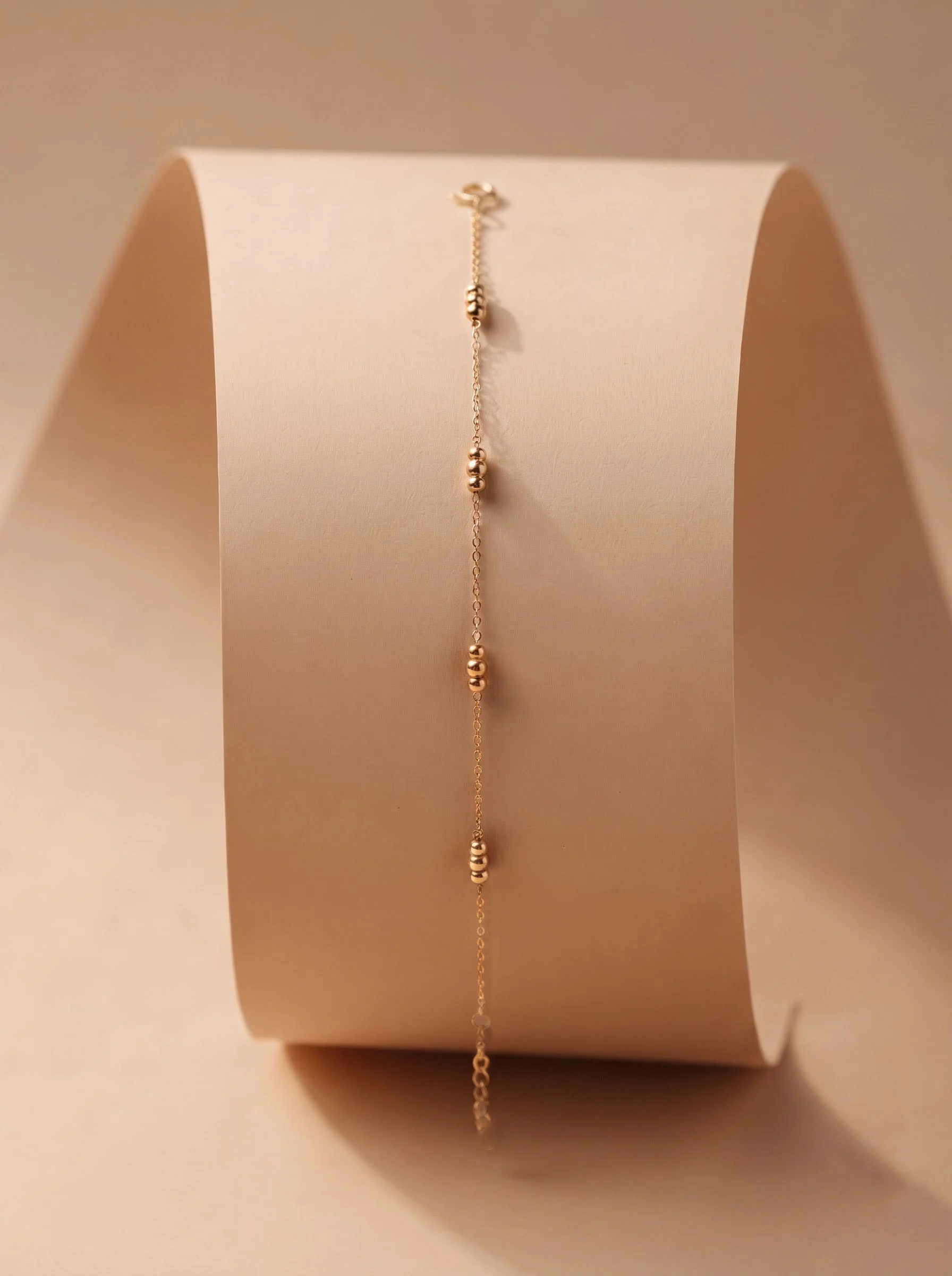 Gold-Tone Beaded Adjustable Chain Bracelet - Image 3