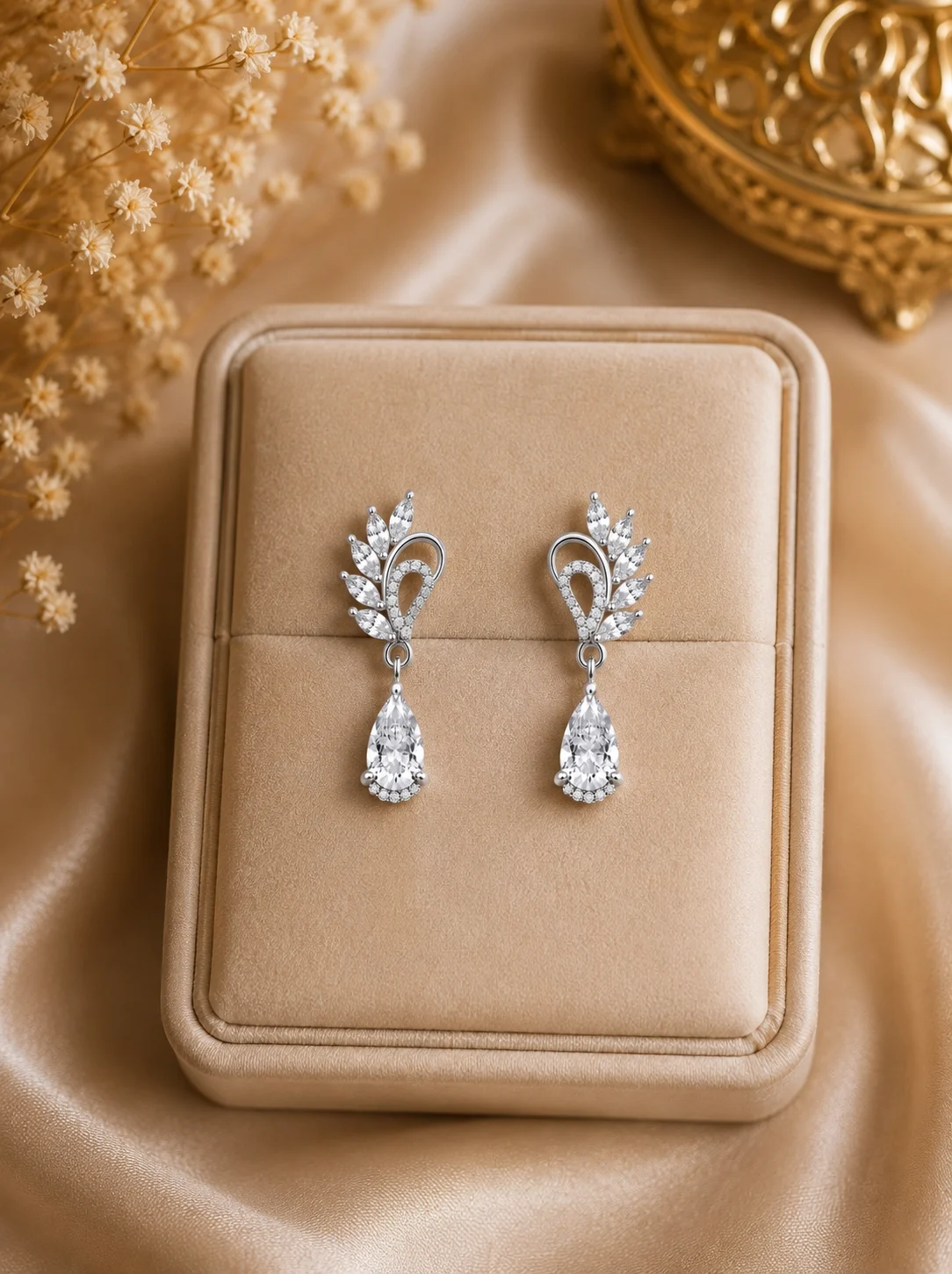 Crystal Leaf Drop Earrings - Image 2