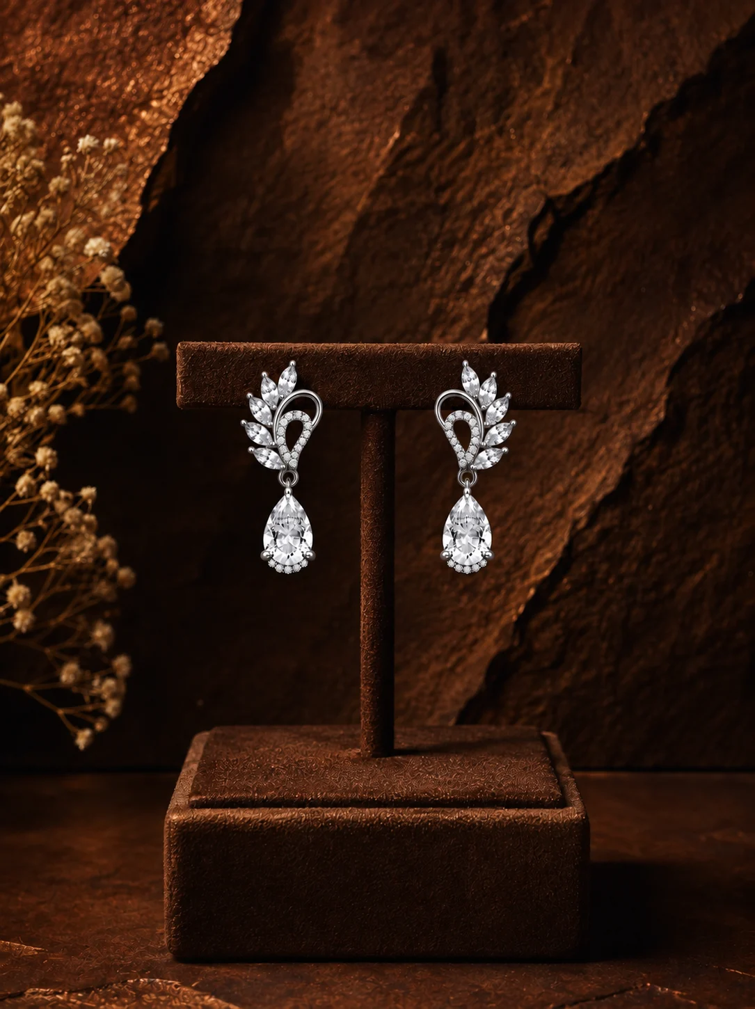 Crystal Leaf Drop Earrings - Image 5