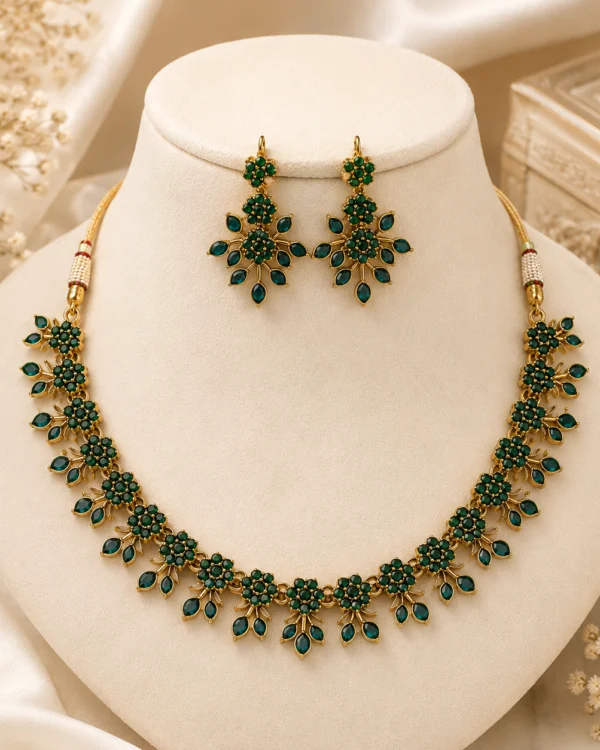 Emerald Green Leaf Necklace Set