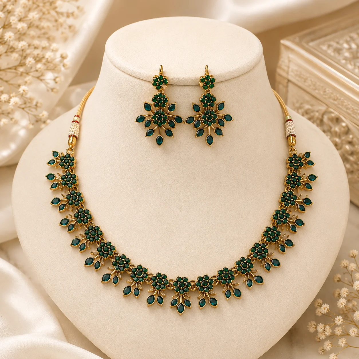 Emerald Green Leaf Necklace Set