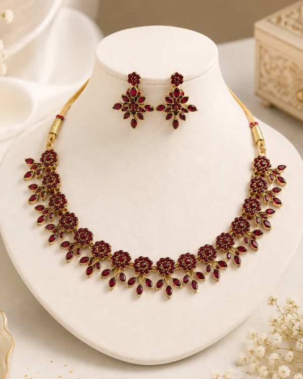 Maroon Leaf Necklace Set