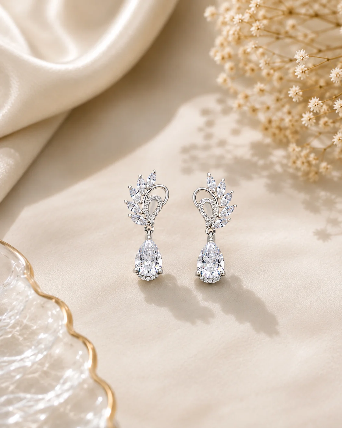 Crystal Leaf Drop Earrings - Image 3
