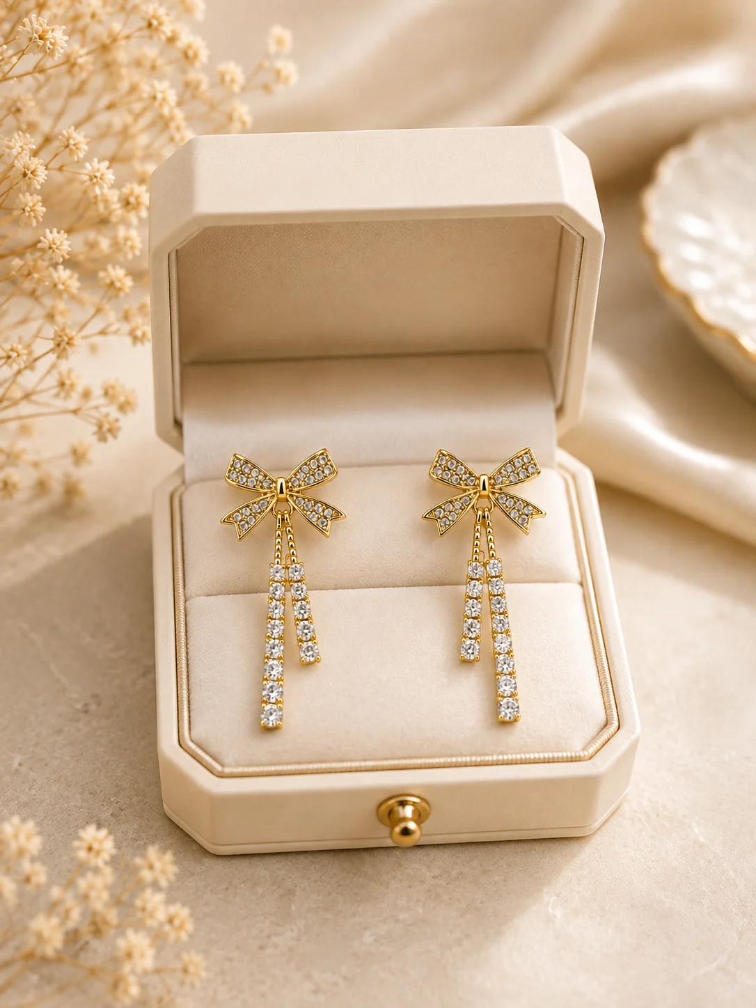 Crystal Bow Drop Earrings - Image 2