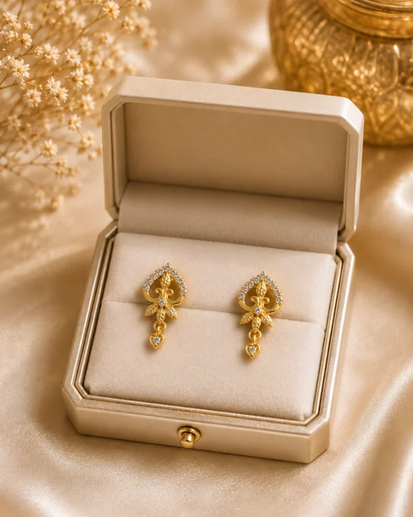Golden Crystal Leaf Drop Earrings