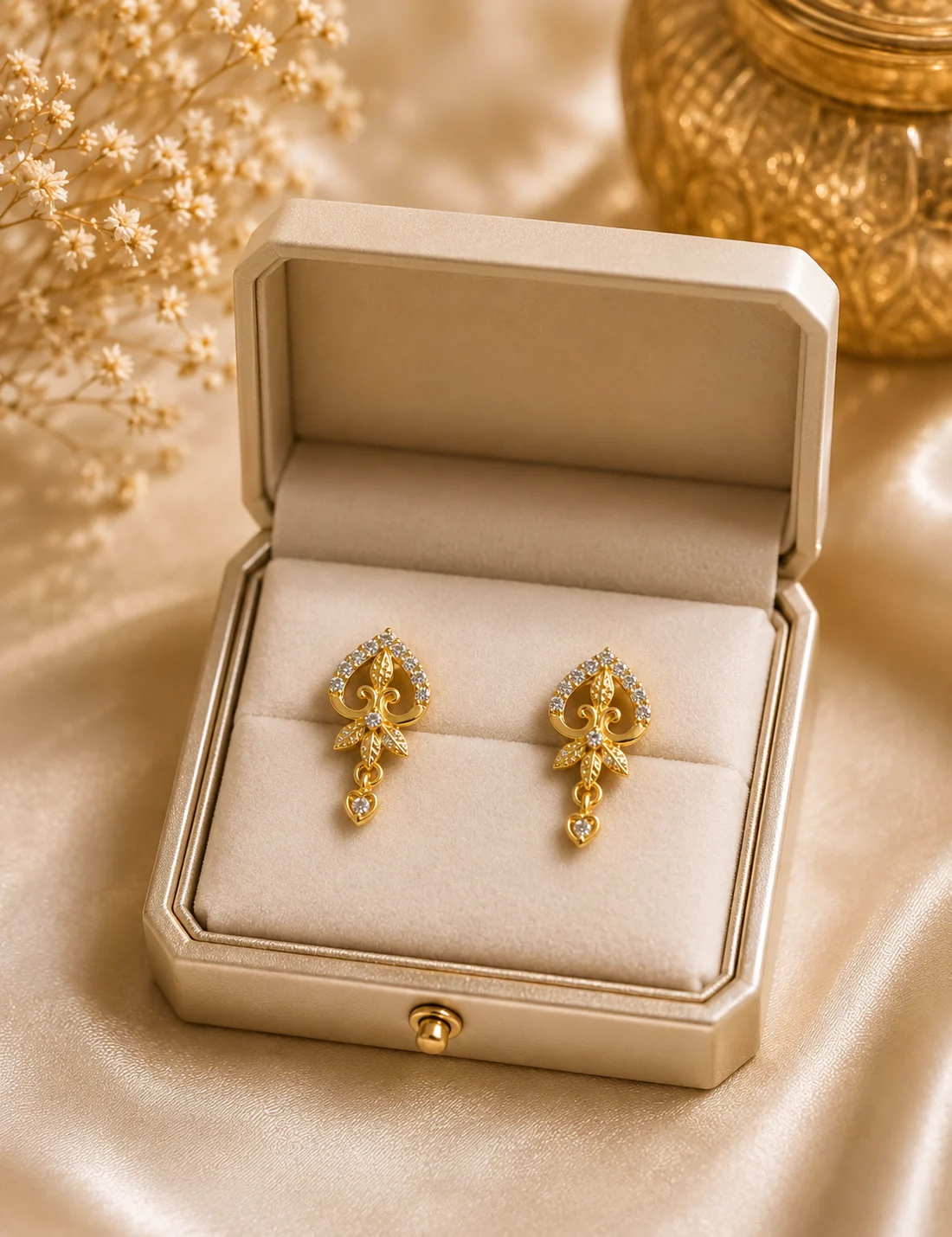 Golden Crystal Leaf Drop Earrings