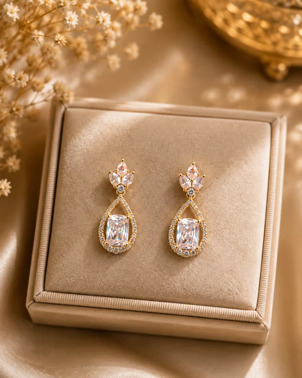 Crystal Teardrop Rose Gold Earrings