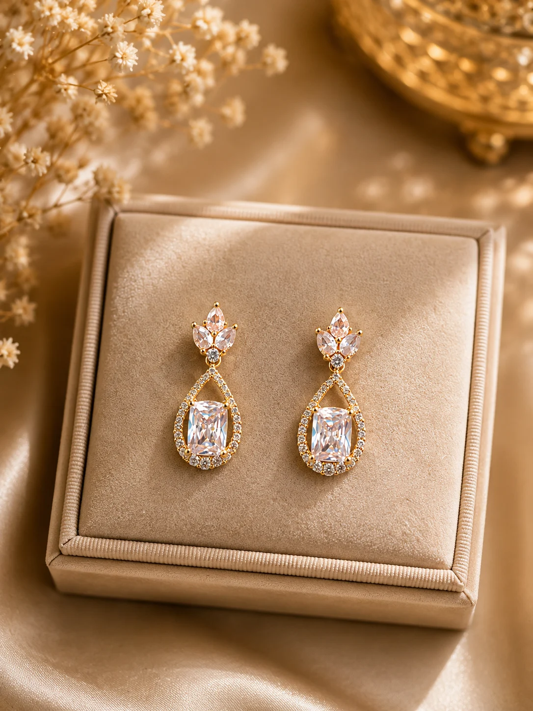Crystal Teardrop Rose Gold Earrings