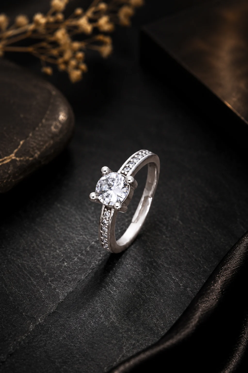 Silver Solitaire Sparkle Ring