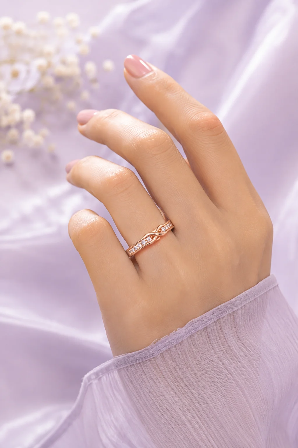 Rose Gold Infinity Sparkle Ring - Image 5