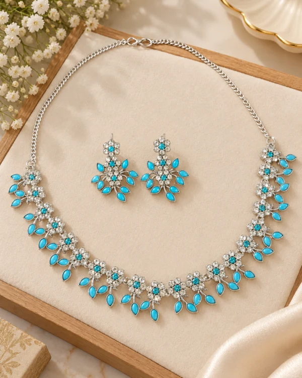 Mint Pearl Floral Necklace Set