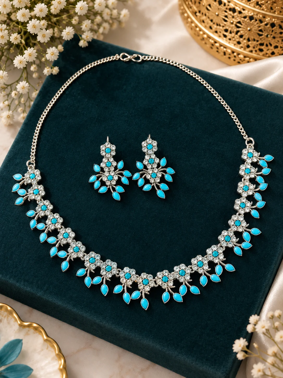 Mint Pearl Floral Necklace Set - Image 2