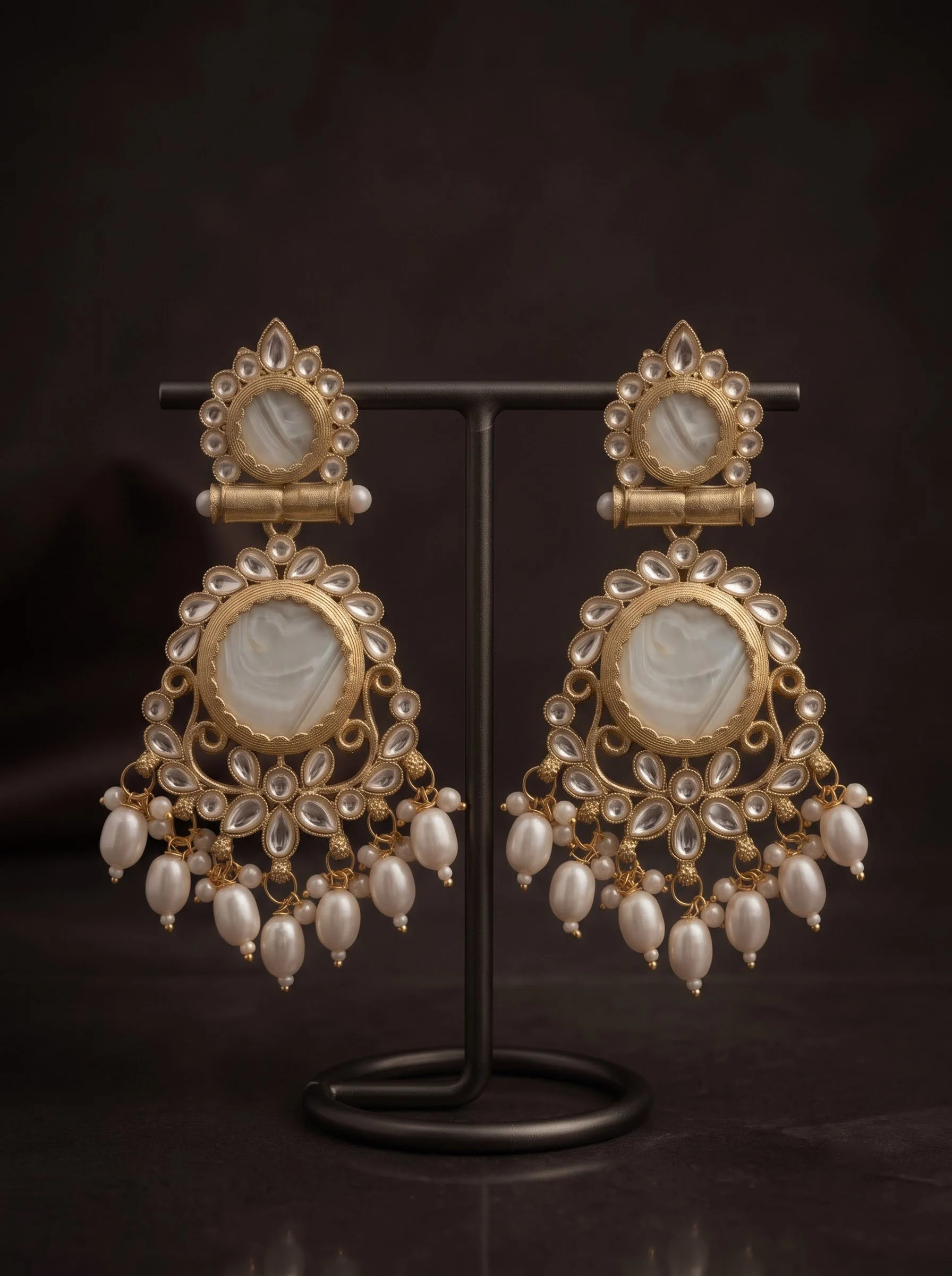Pearl Kundan Drop Earrings - Image 4