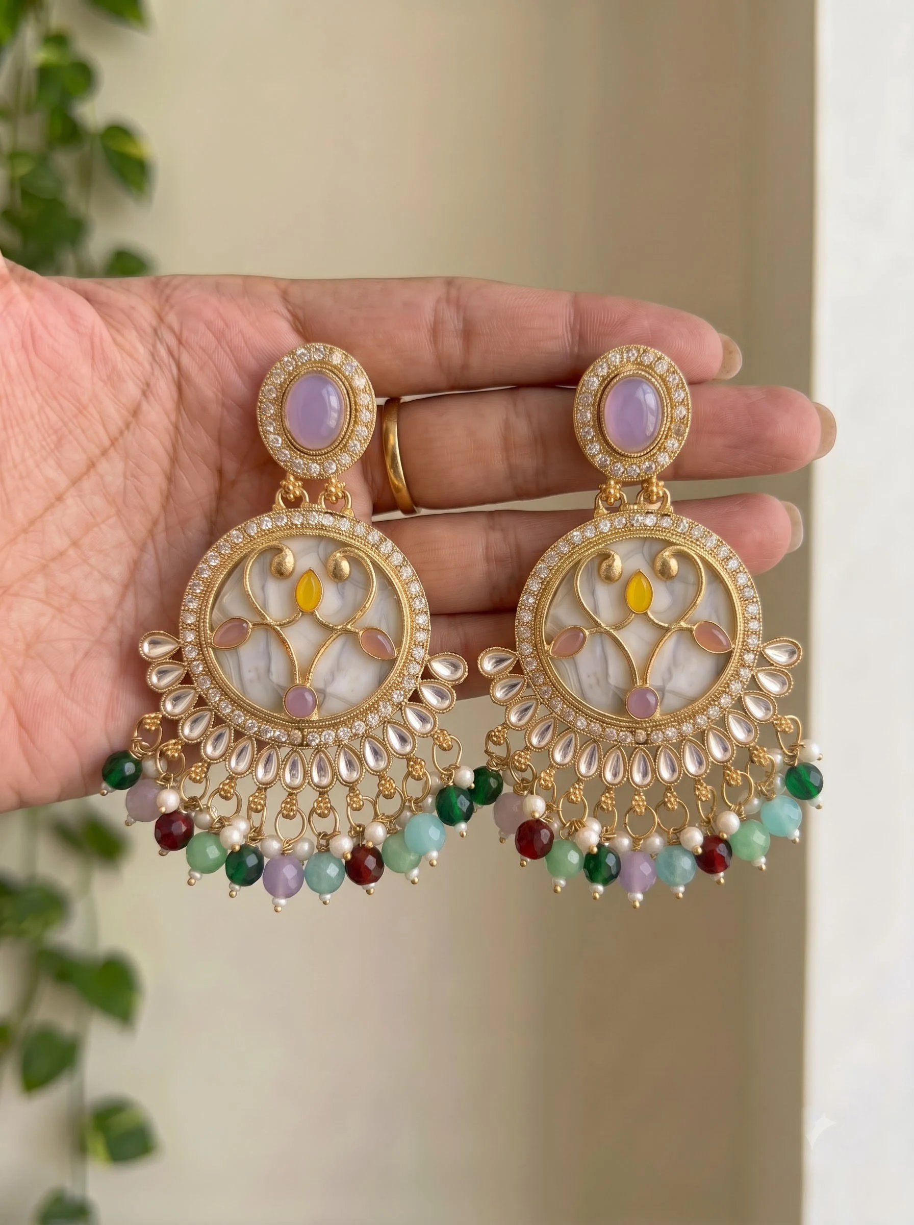 Multicolor Beaded Chandbali Earrings - Image 4