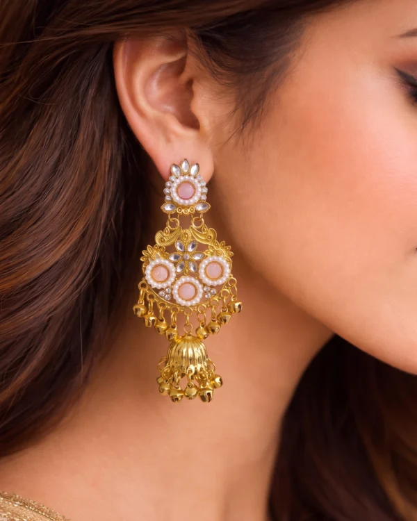 Pink Kundan Jhumka Earrings