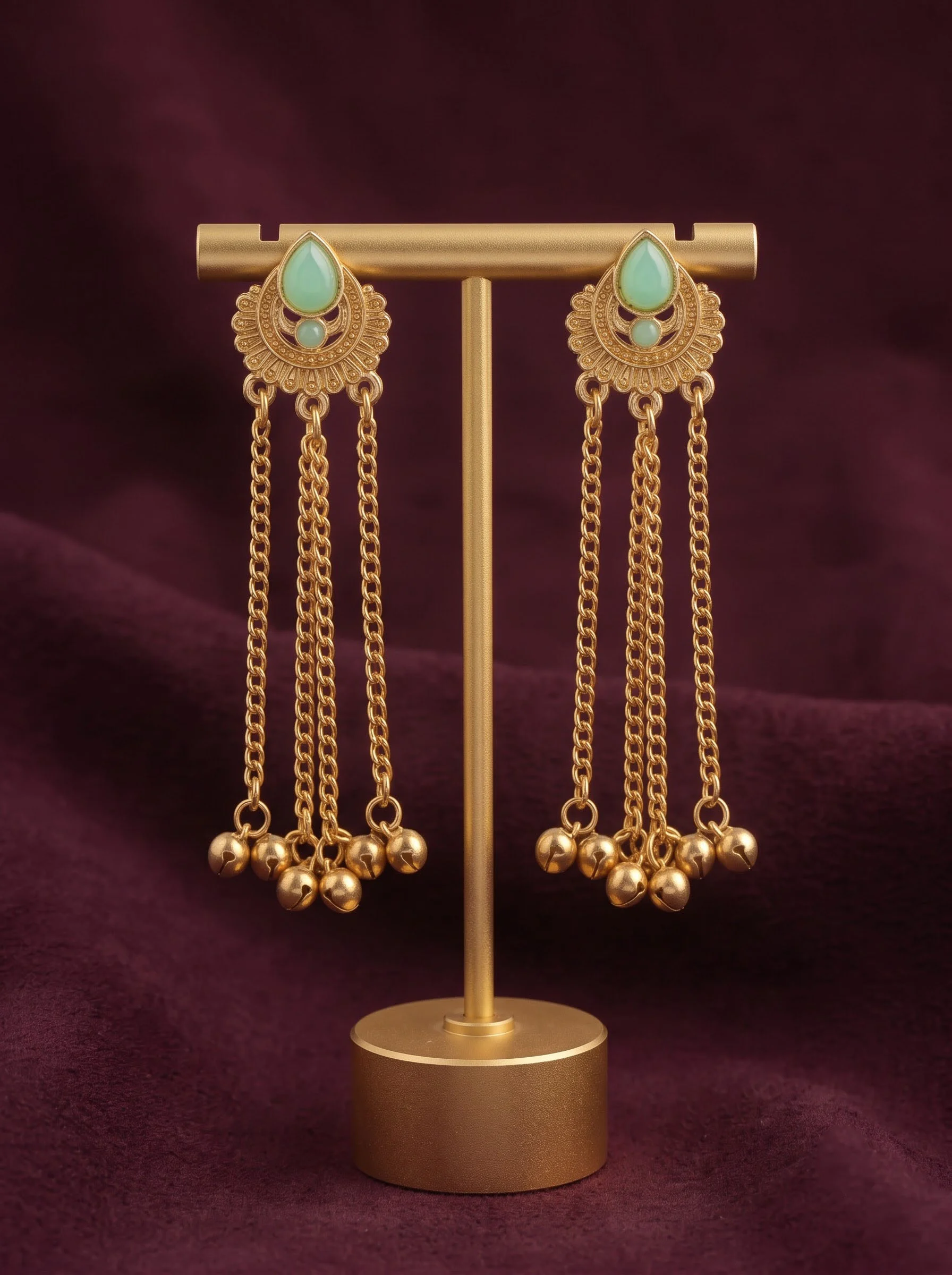 Mint Green Ghungroo Chain Earrings - Image 5