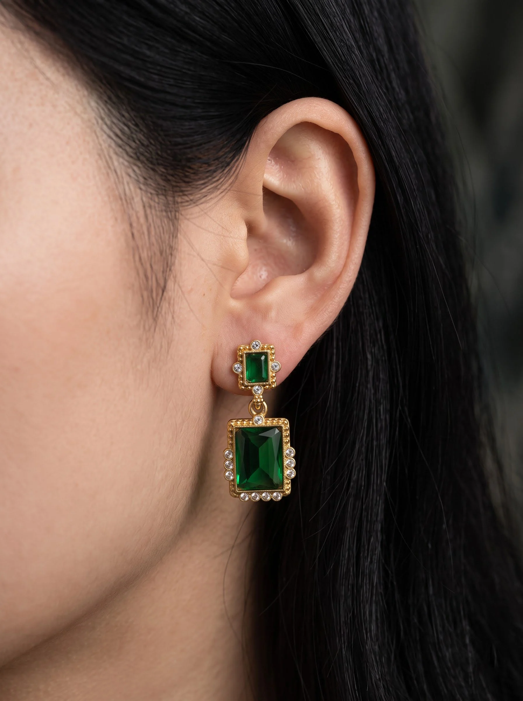 Emerald Green Geometric Drop Earrings - Image 6