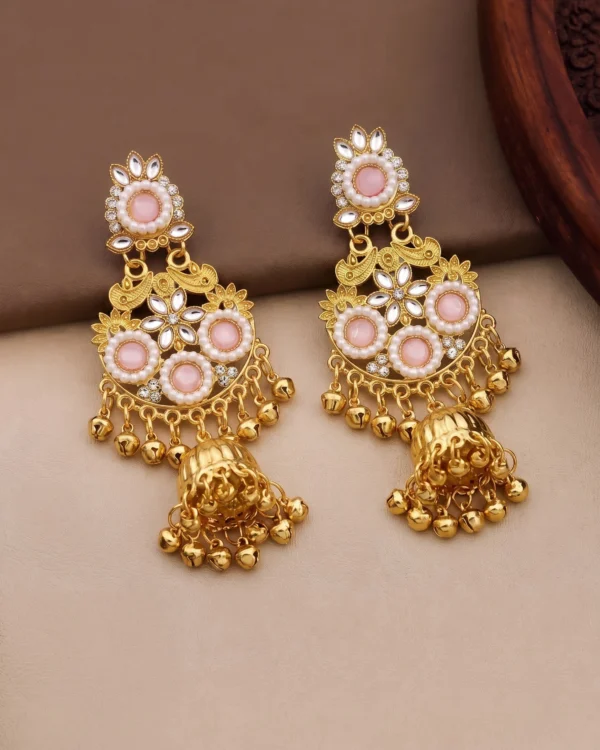 Pink Kundan Jhumka Earrings