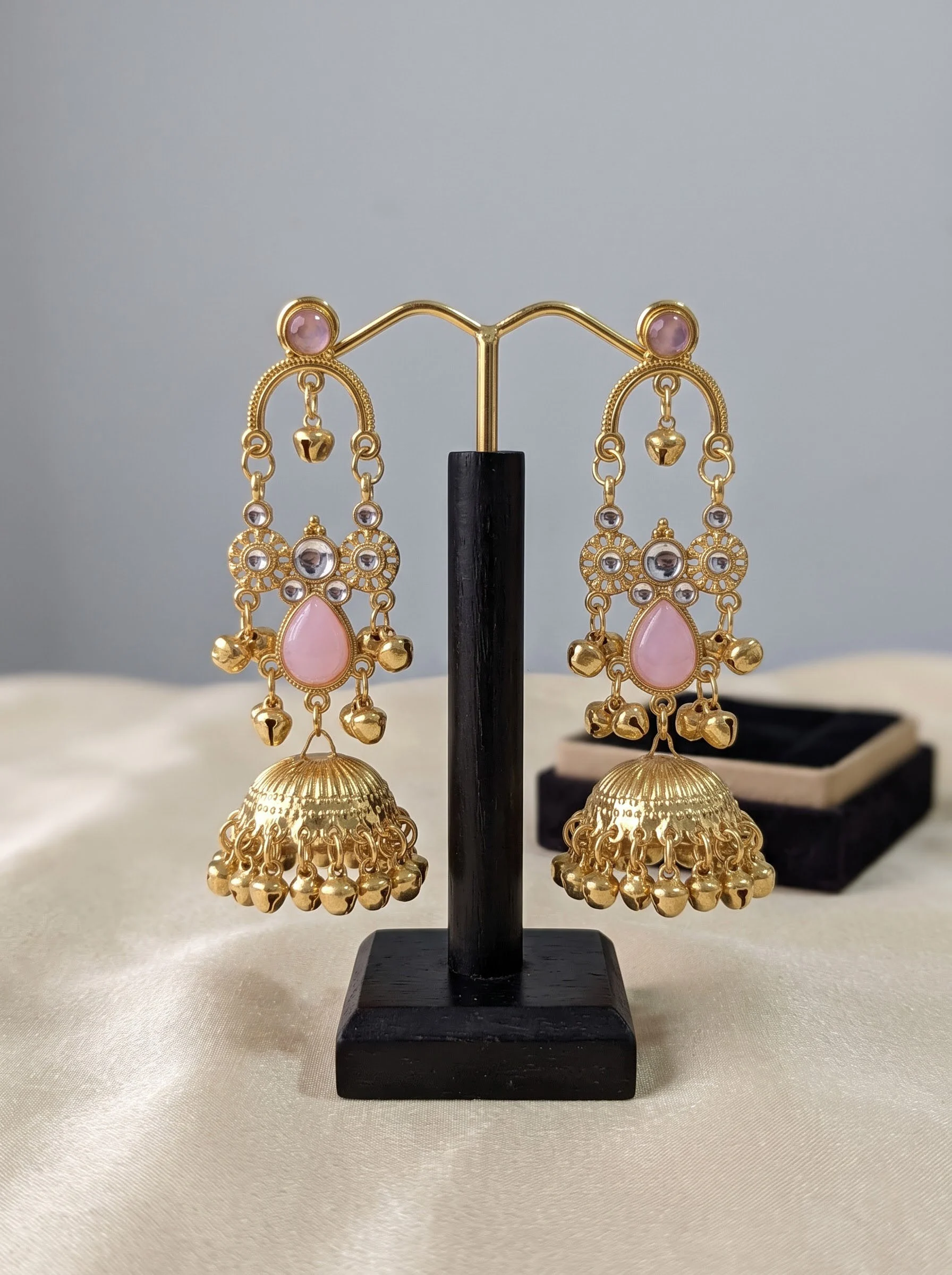 Pink Jhumka Drop Earrings - Image 5